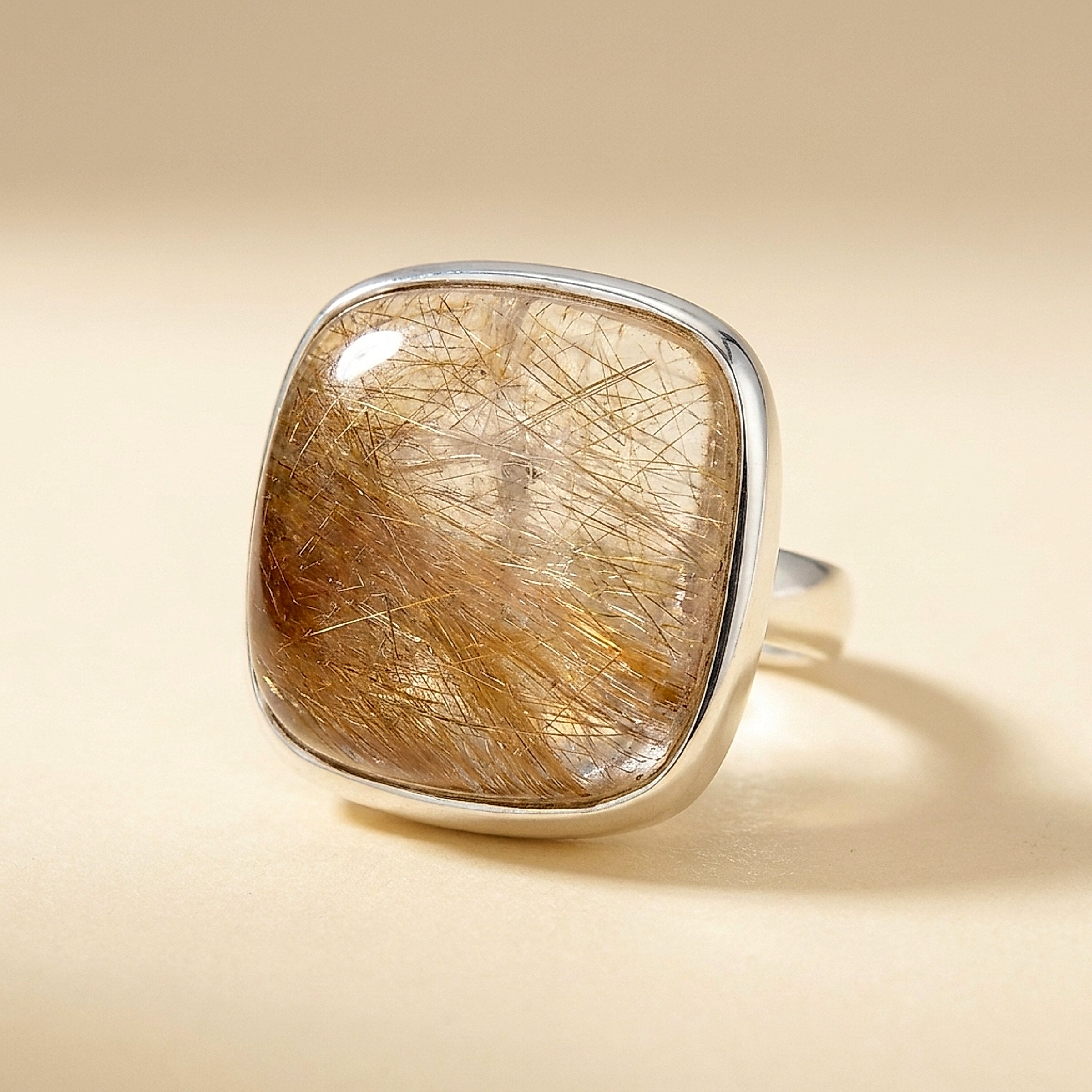 Sterling Silver Bezel Set Rutilated Quartz Ring by Steven Pooyouma Kuyvay