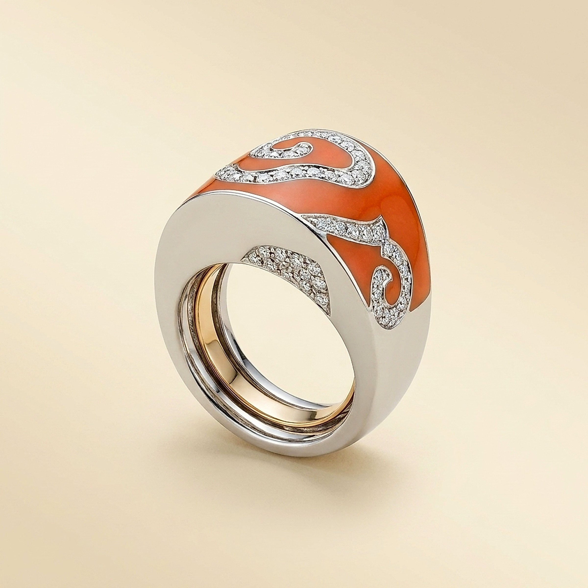 La Nouvelle Bague 18k White Gold Enamel & Diamond Modernist Ring