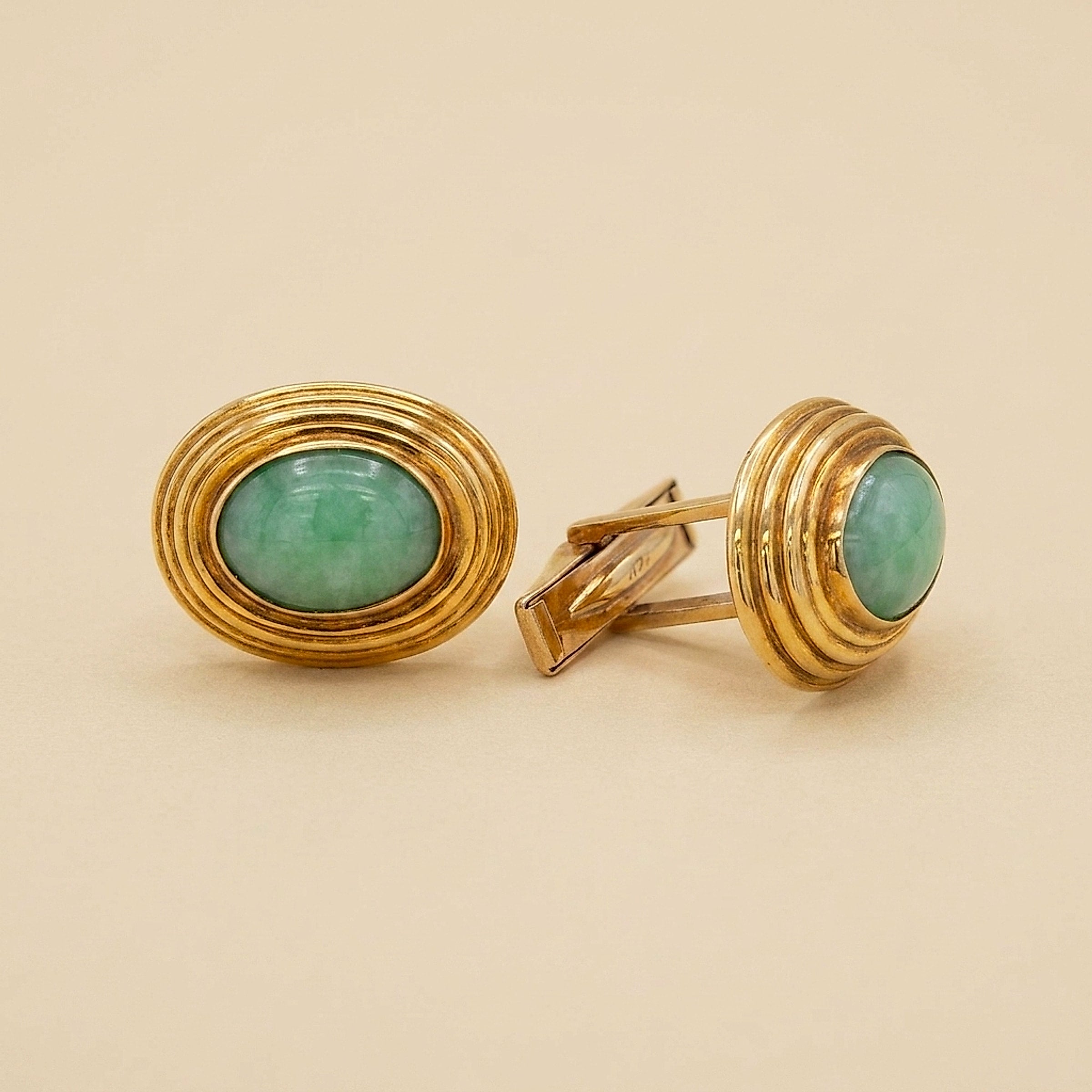 18k/14k Yellow Gold Jade Cufflinks