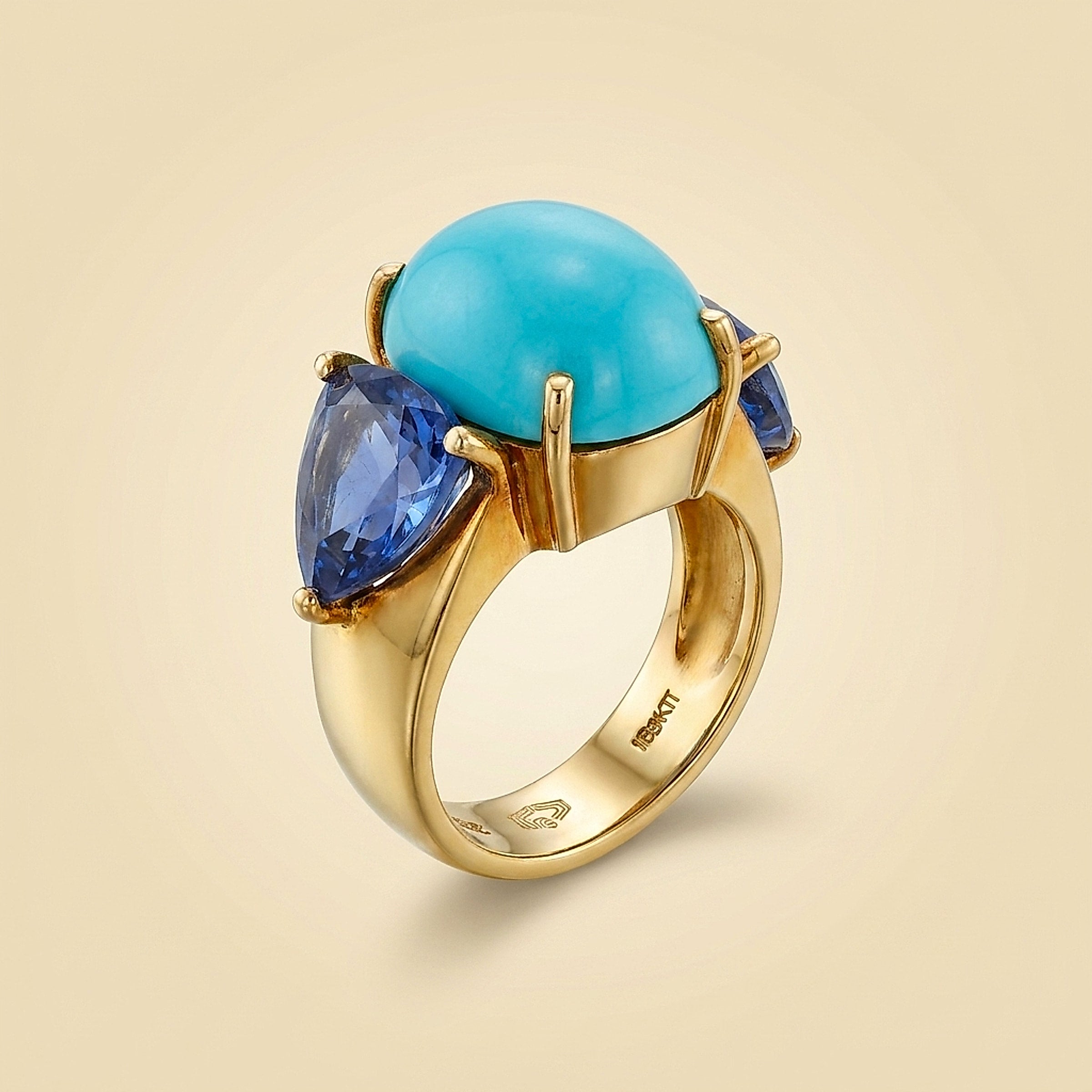 18k Yellow Gold Turquoise and Tanzanite Cocktail Ring