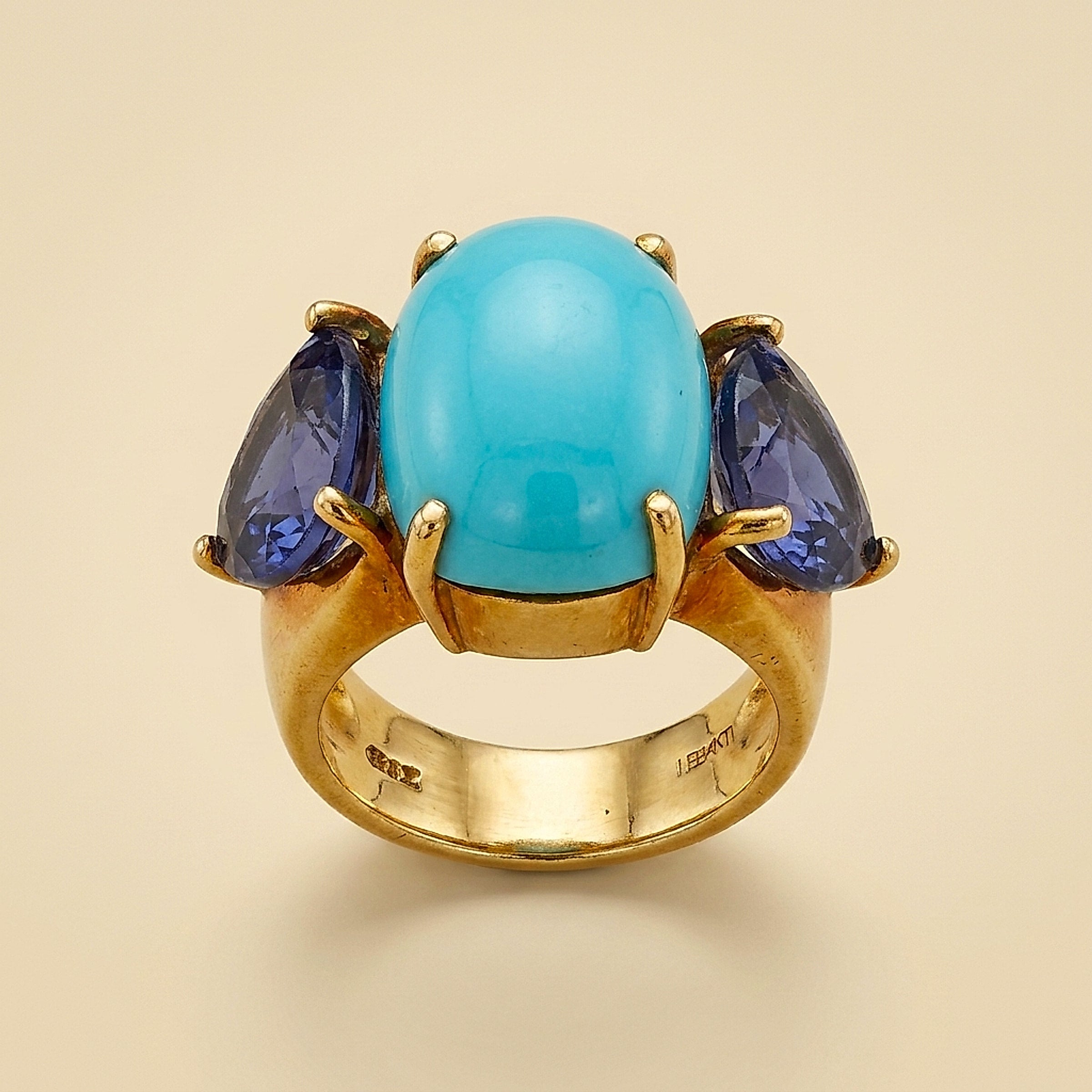 18k Yellow Gold Turquoise and Tanzanite Cocktail Ring
