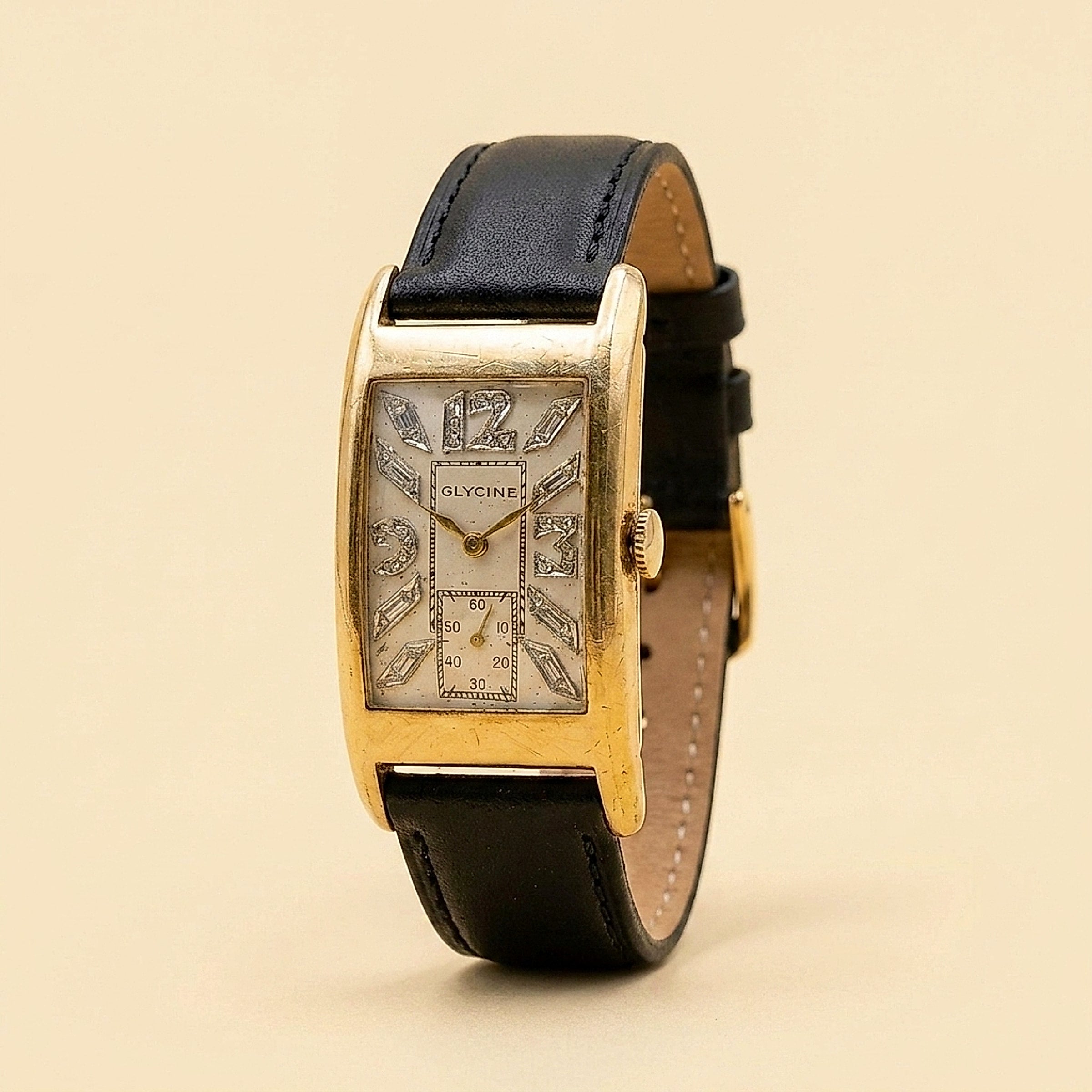 Glycine 14K Yellow Gold Art Deco Diamond Soiree Wristwatch