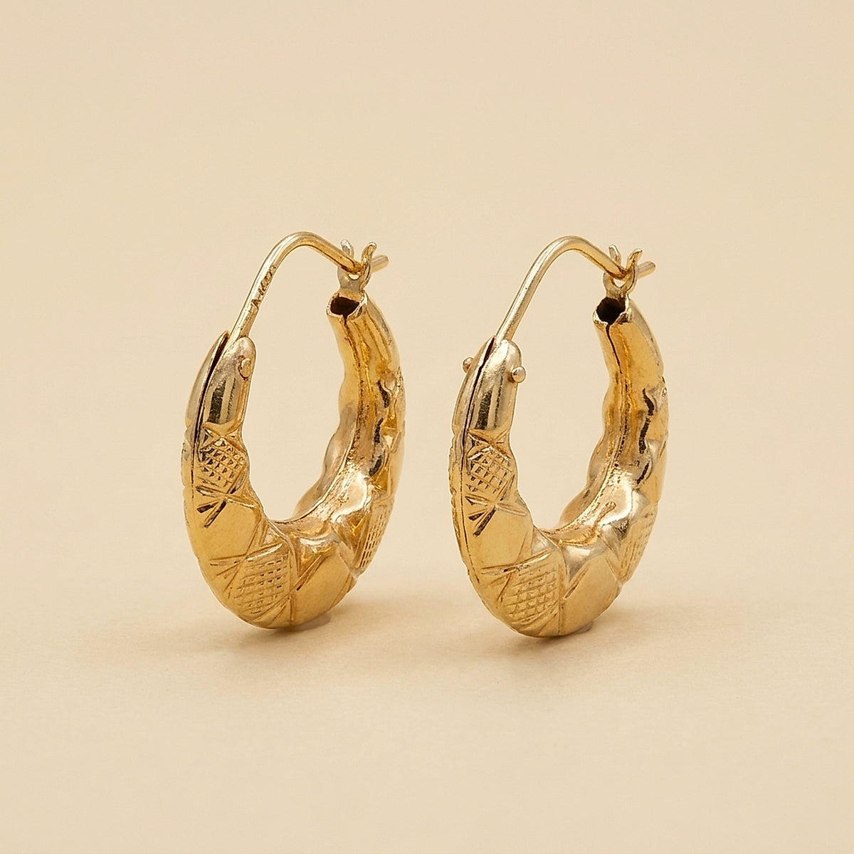 18K Yellow Gold Textured Crescent Hoop Earrings