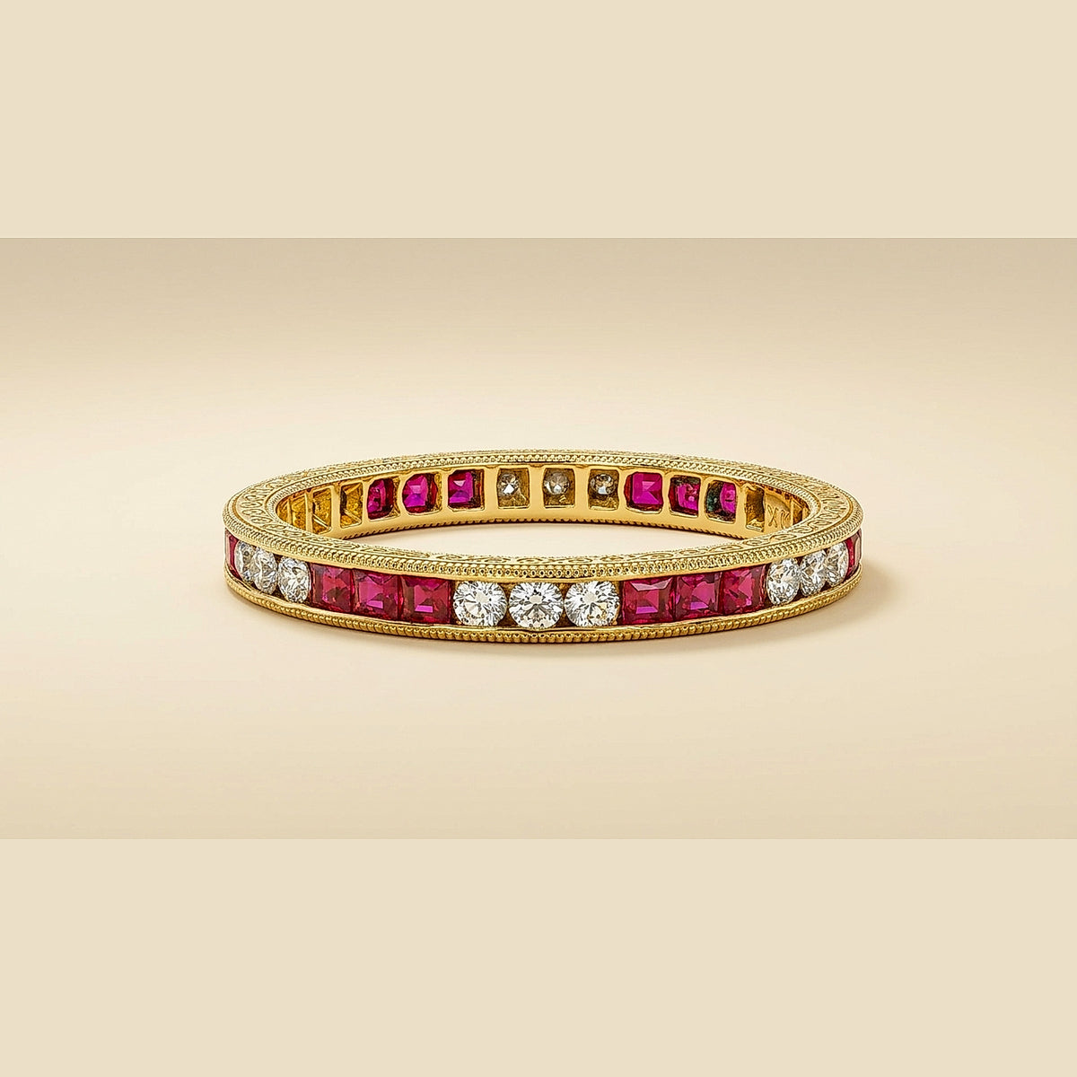 18K Yellow Gold Ruby and Diamond Band Ring