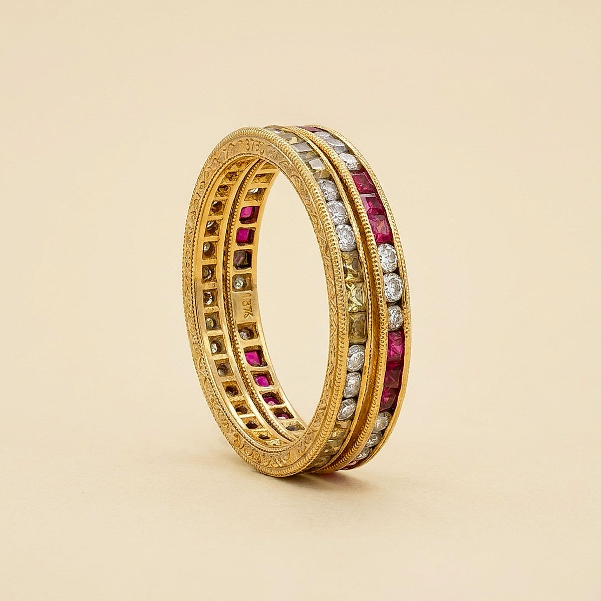 18K Yellow Gold Ruby and Diamond Band Ring