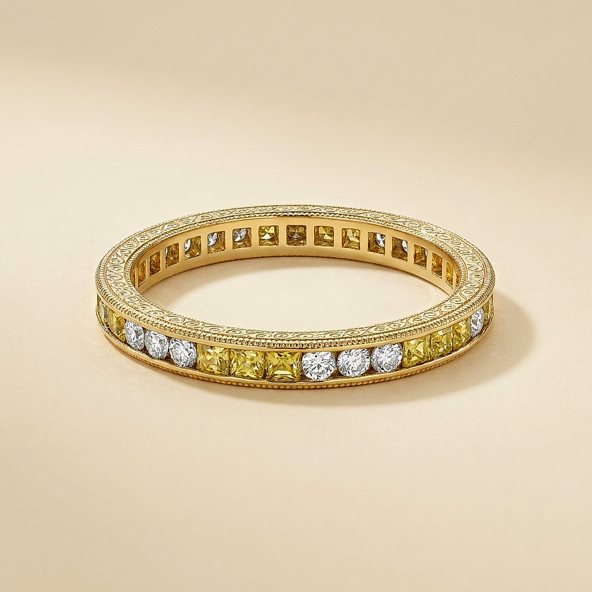 18K Yellow Gold Diamond and Yellow Sapphire Band