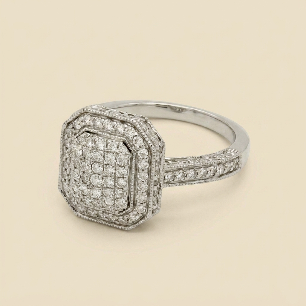 White Gold Pave Diamond Engagement Ring - alternate view
