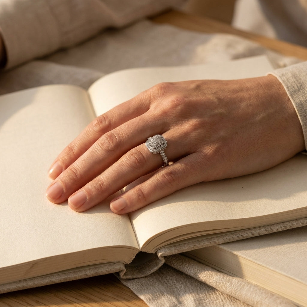 White Gold Pave Diamond Engagement Ring - editorial