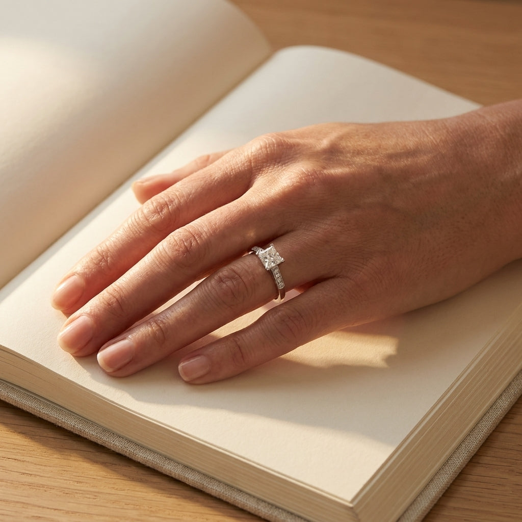 White Gold Princess Cut Diamond Engagement Ring - editorial