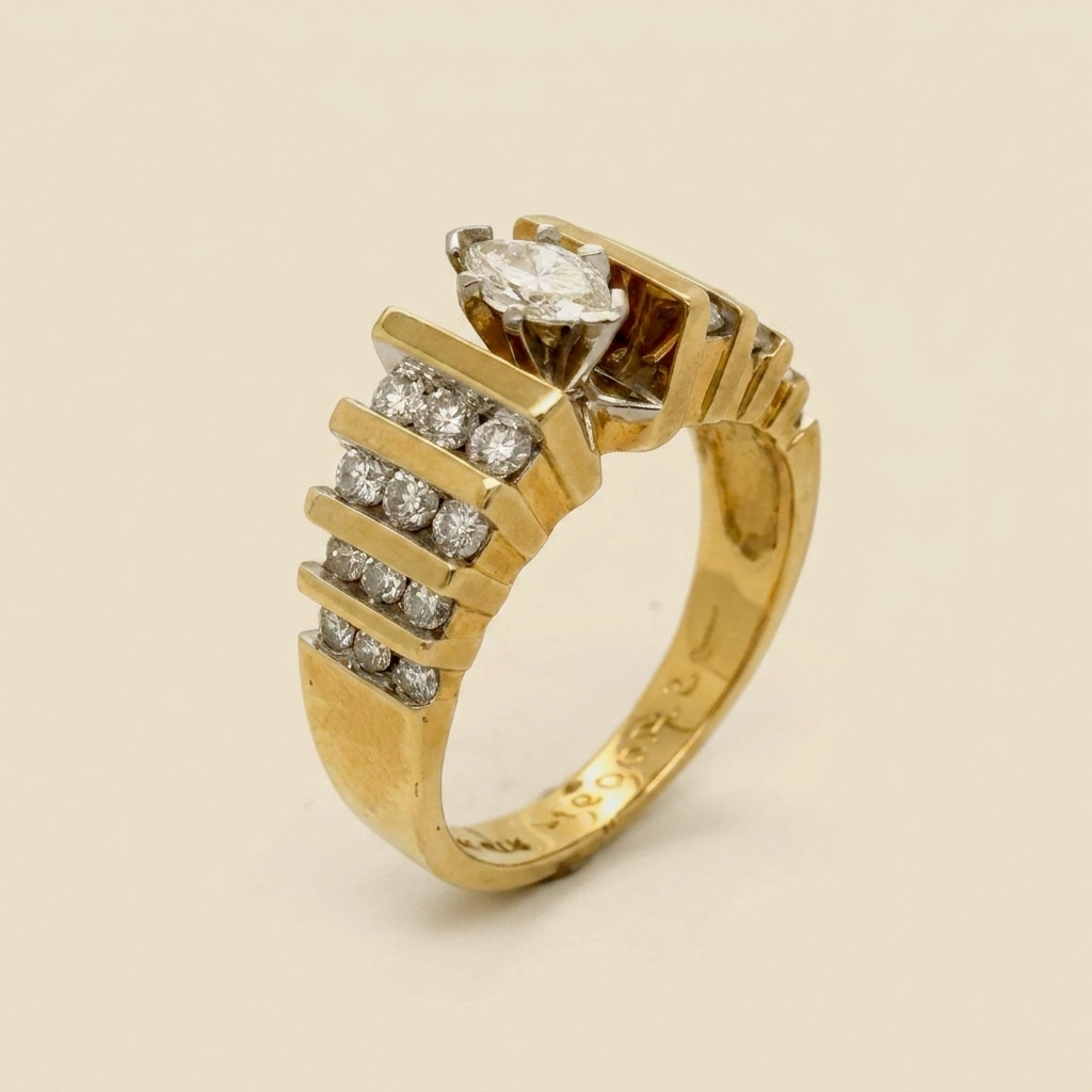Yellow Gold Marquise Cut Diamond Engagement Ring - alternate view