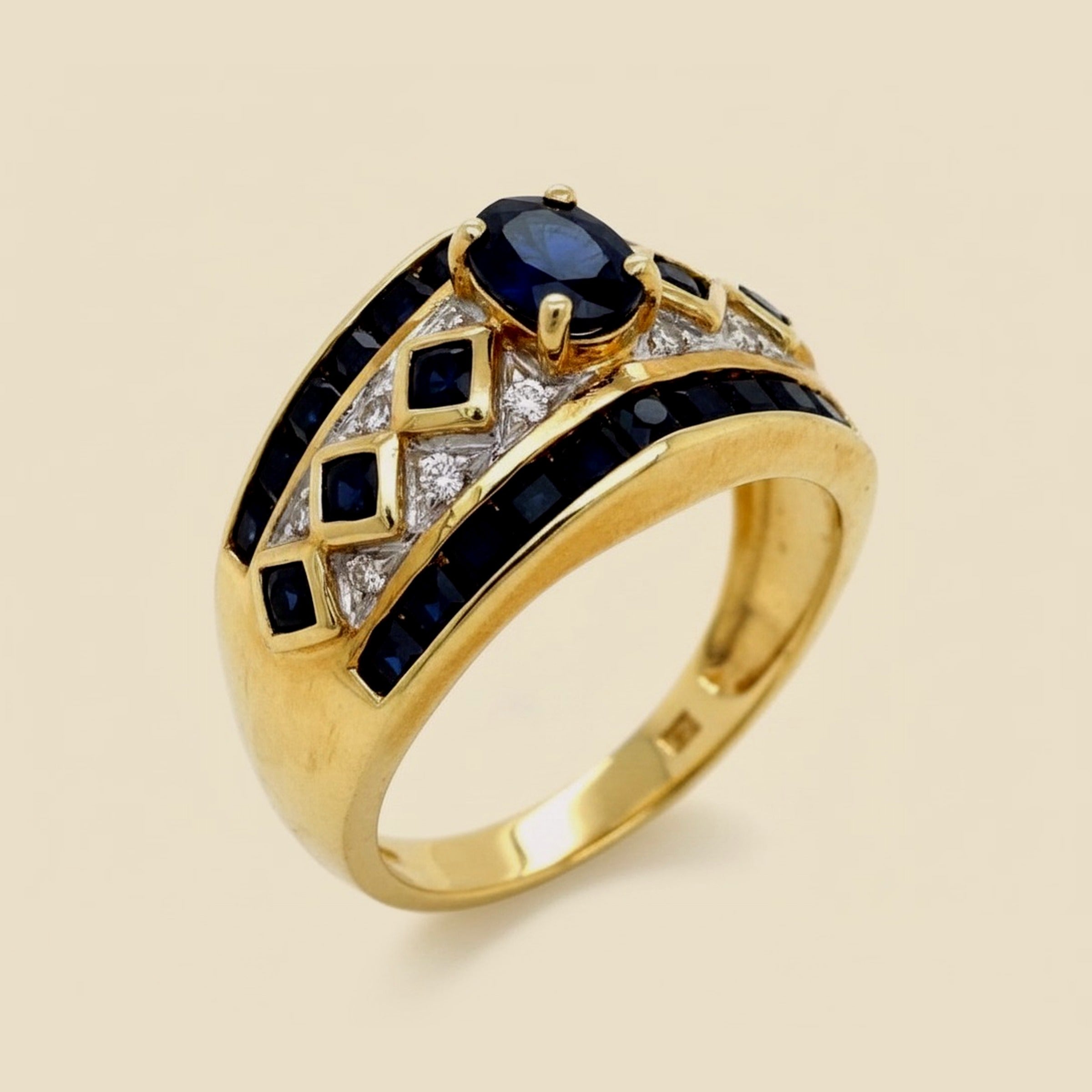 14k Two Tone Sapphire & Diamond Cocktail Ring