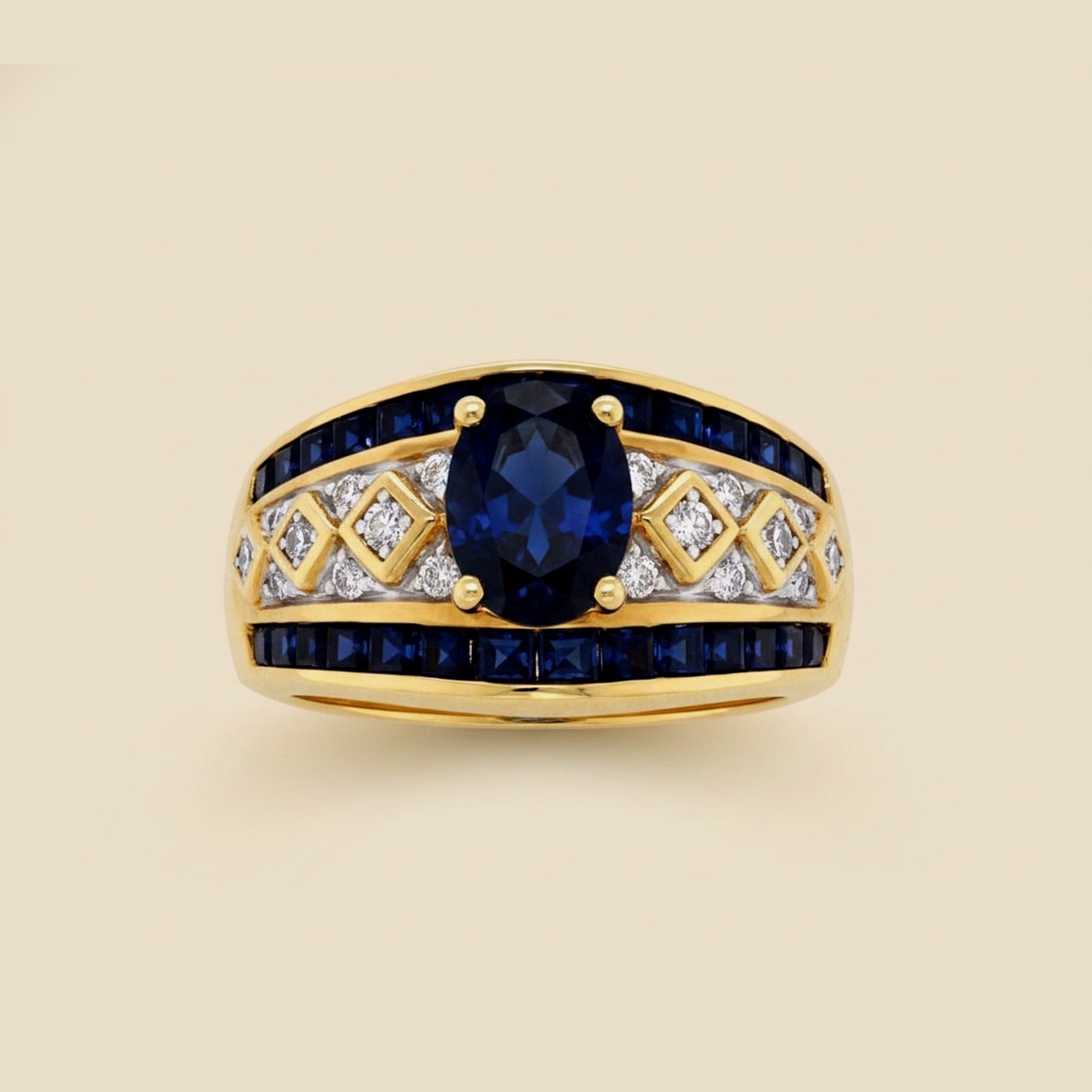 14k Two Tone Sapphire & Diamond Cocktail Ring