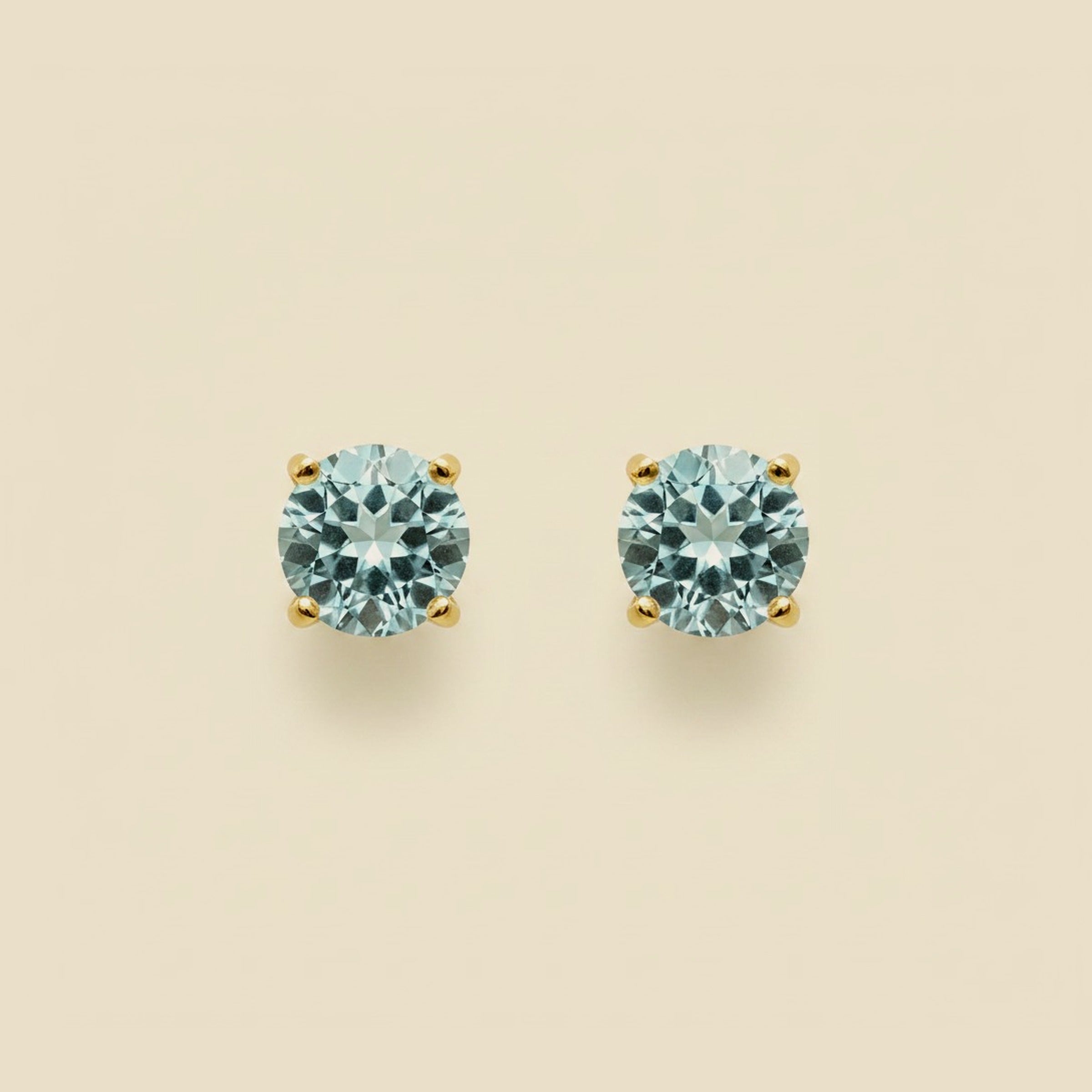 14k Yellow Gold Aquamarine Stud Earrings