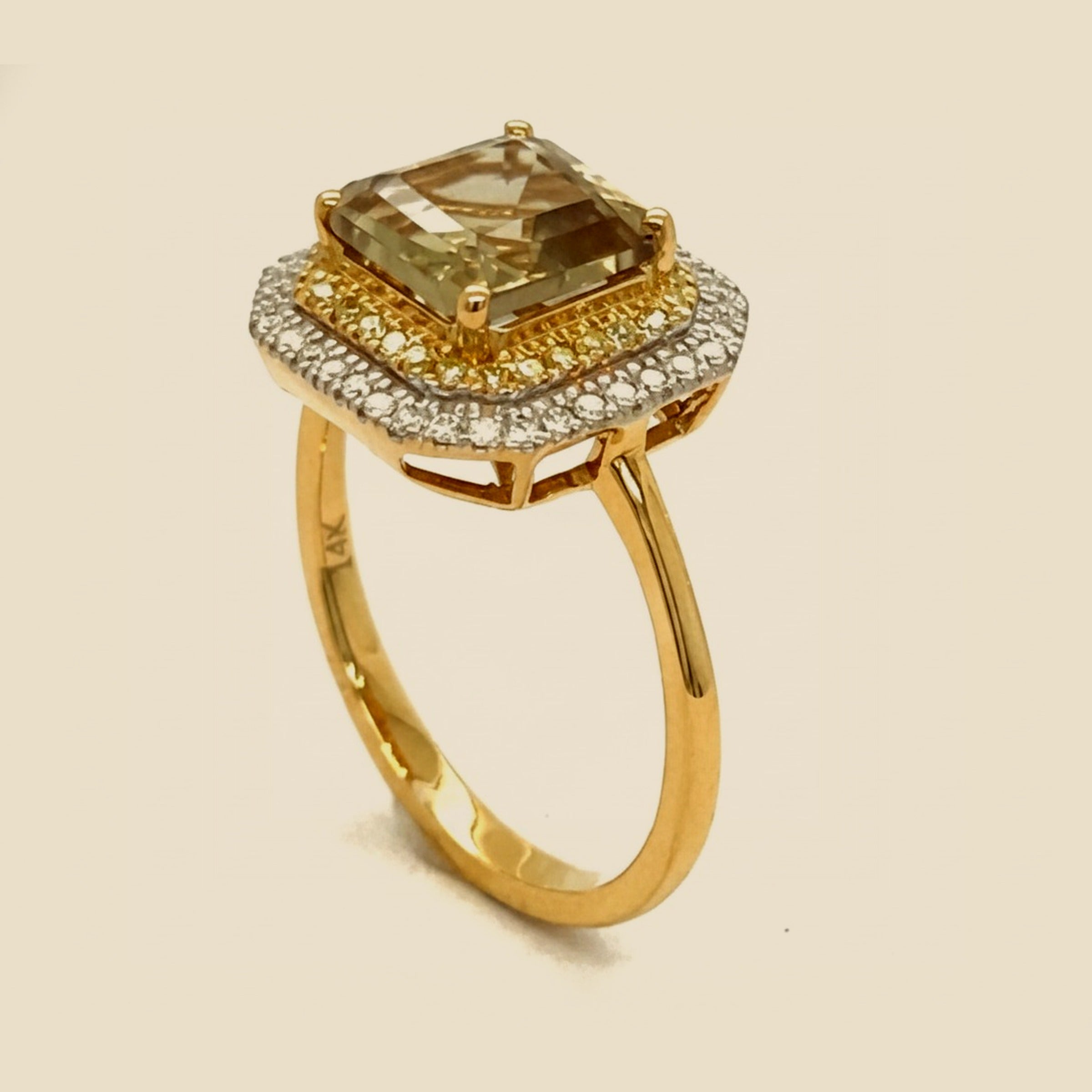 14k Yellow Gold Citrine & Diamond Cocktail Ring