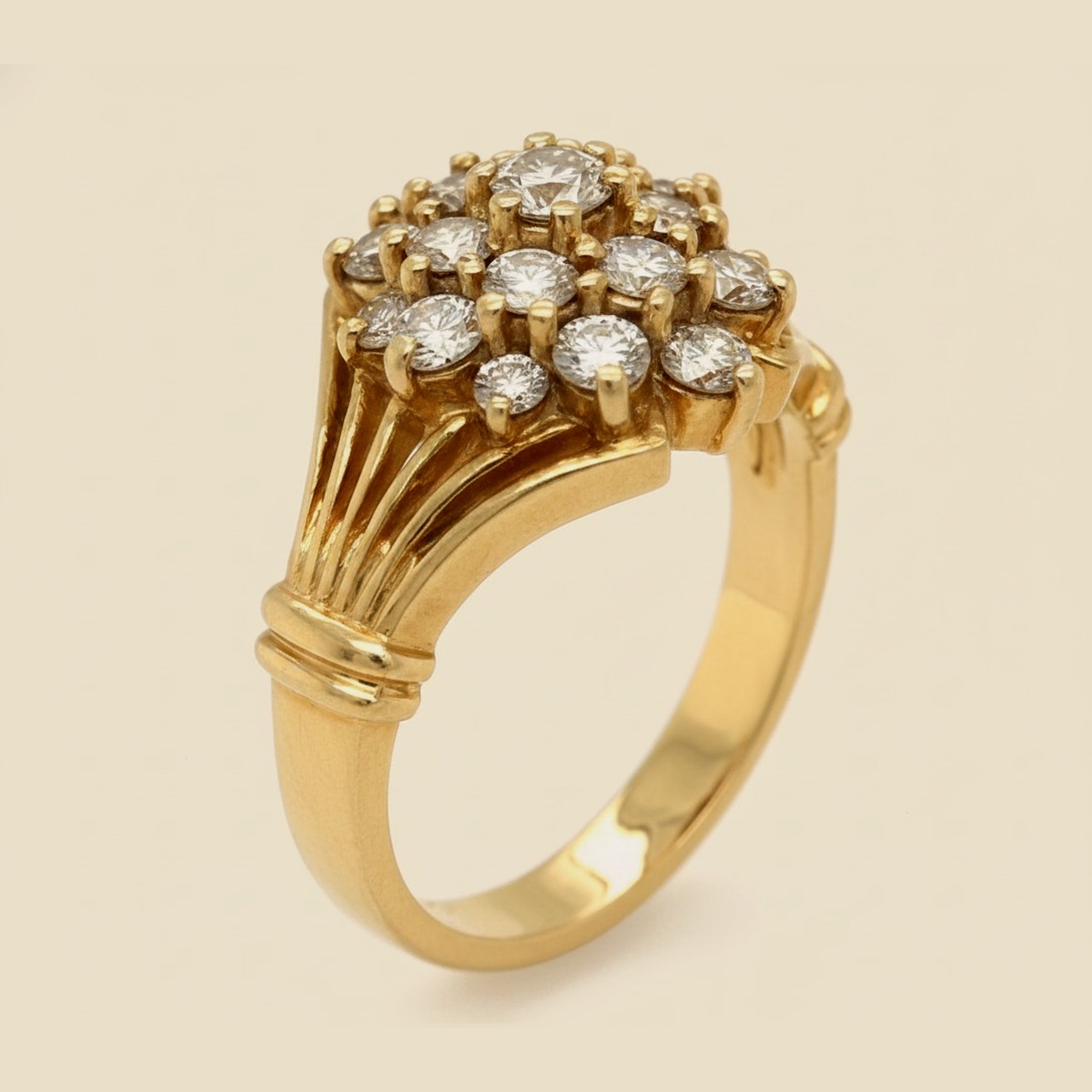 14K Yellow Gold Diamond Cluster Ring