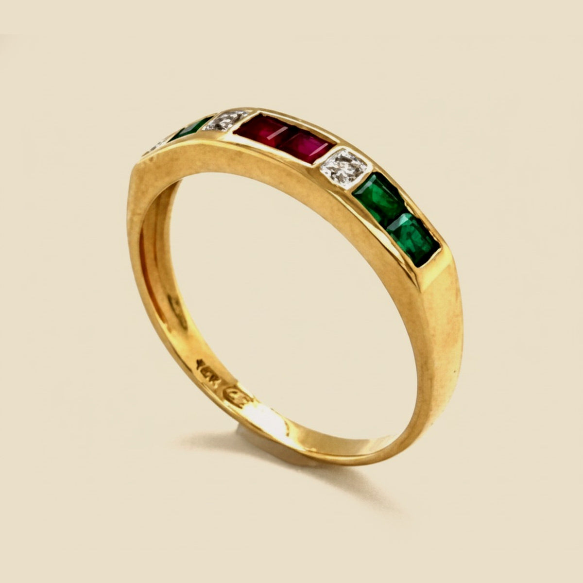 14k Yellow Gold Emerald, Ruby, Sapphire, and Diamond Band
