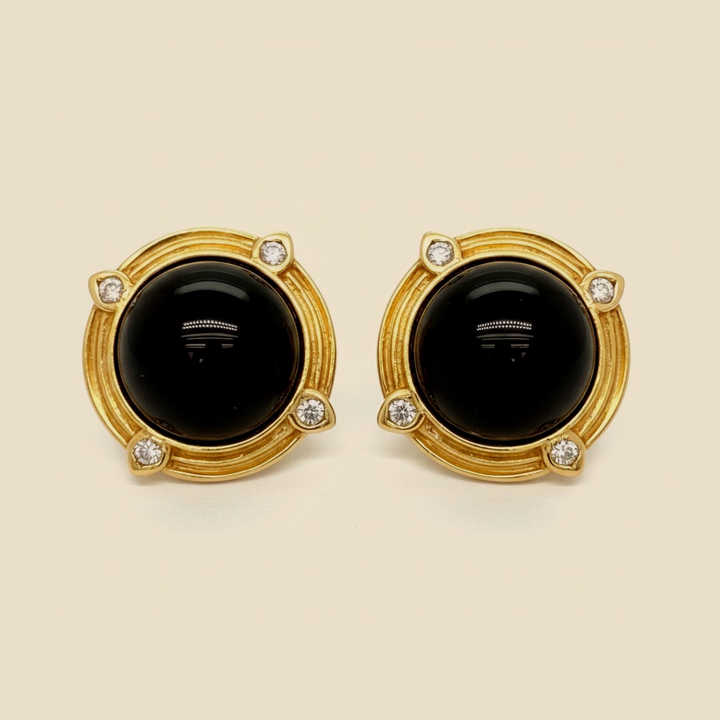 14k Yellow Gold Onyx & Diamond Earrings