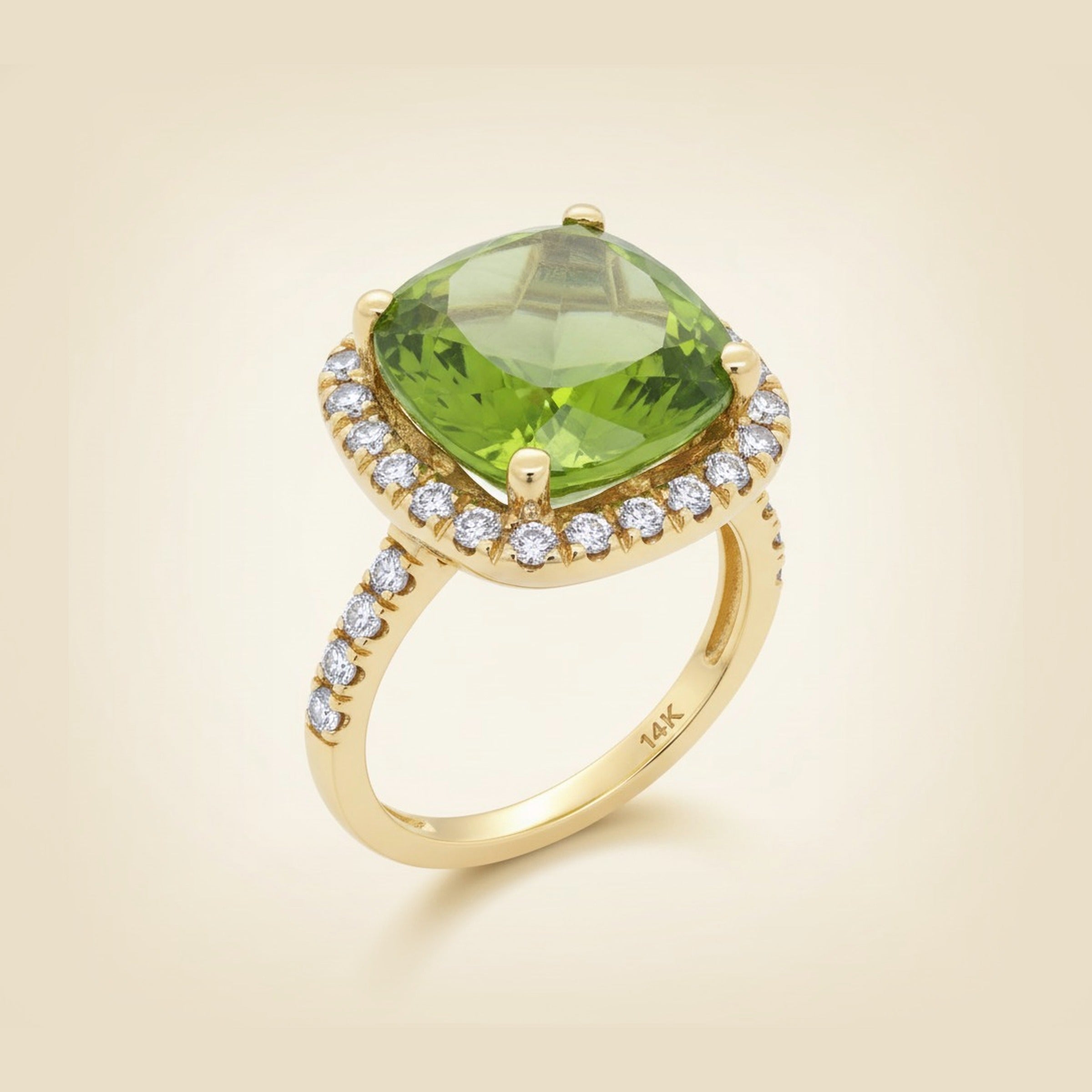 14k Yellow Gold Peridot/Diamond Ring