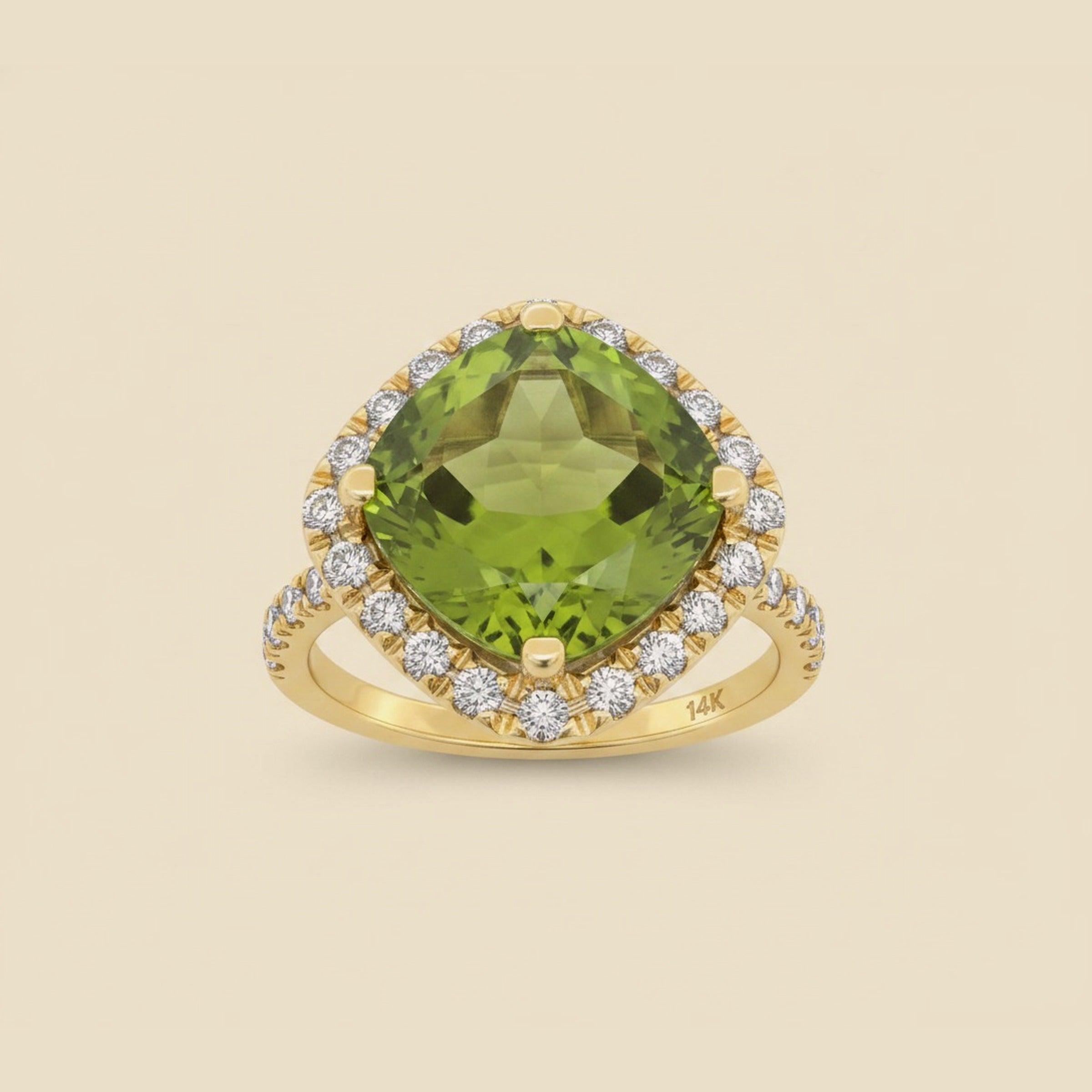 14k Yellow Gold Peridot/Diamond Ring
