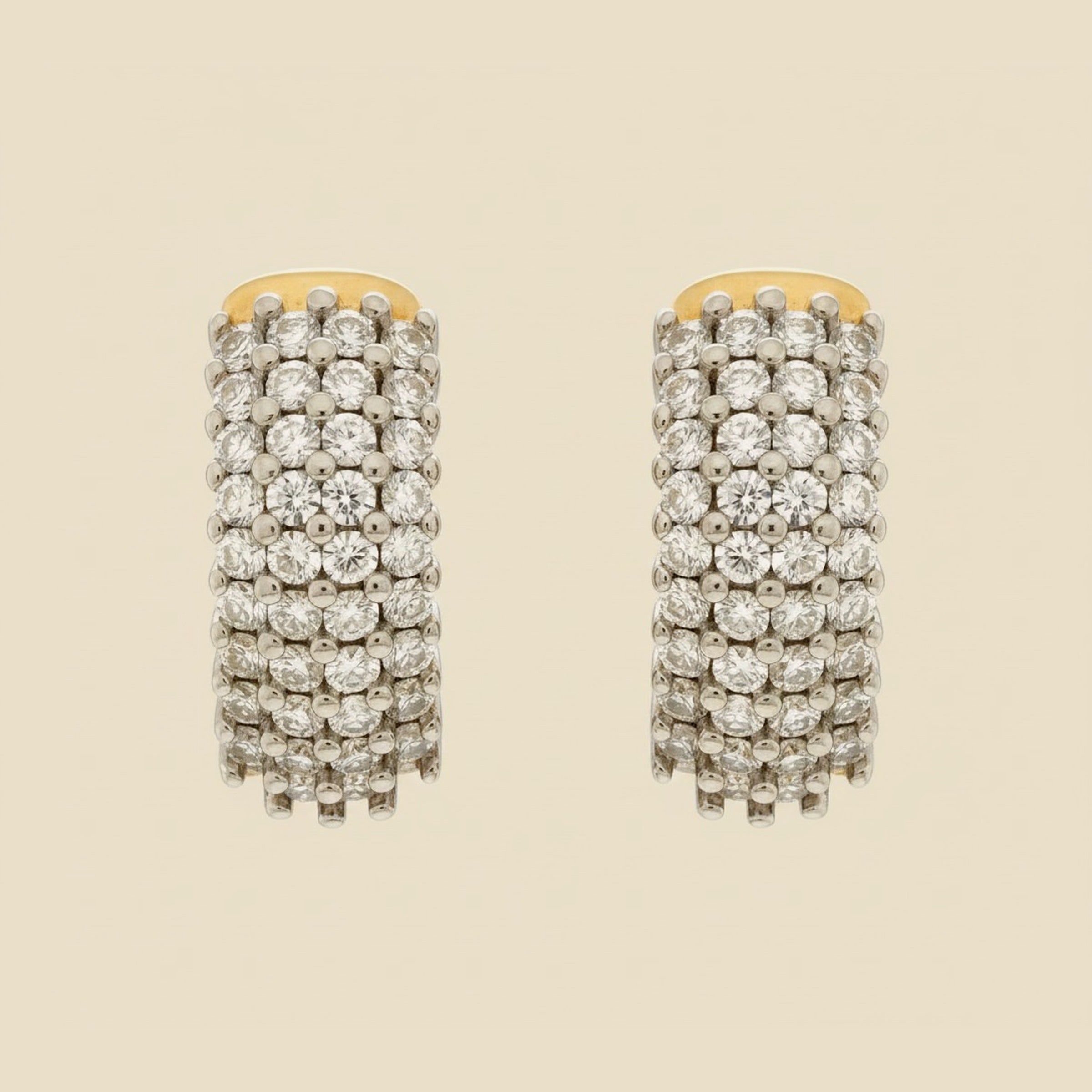 14K Yellow Gold Shared Four-Prong Diamond Cluster "J" Hoop Earrings.