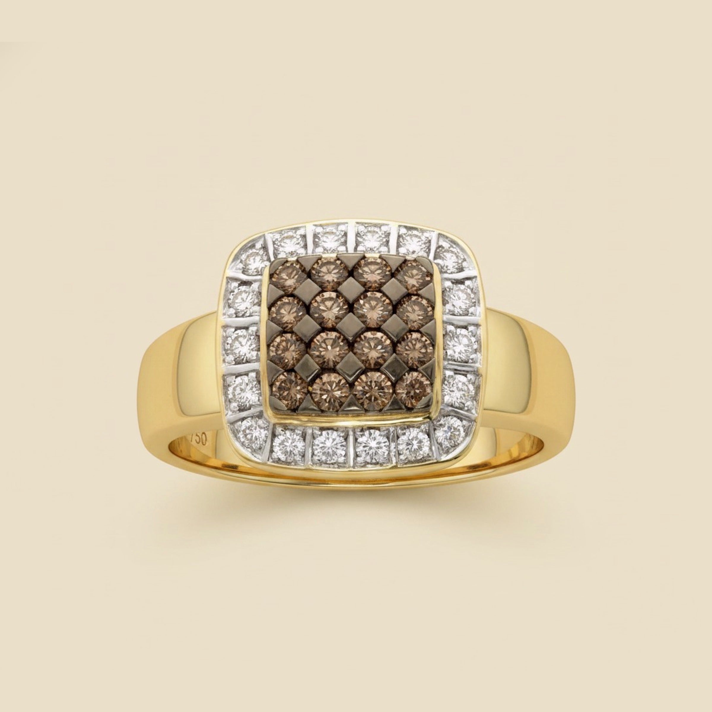 14k Yellow Gold Two Tone Diamond Cocktail Ring