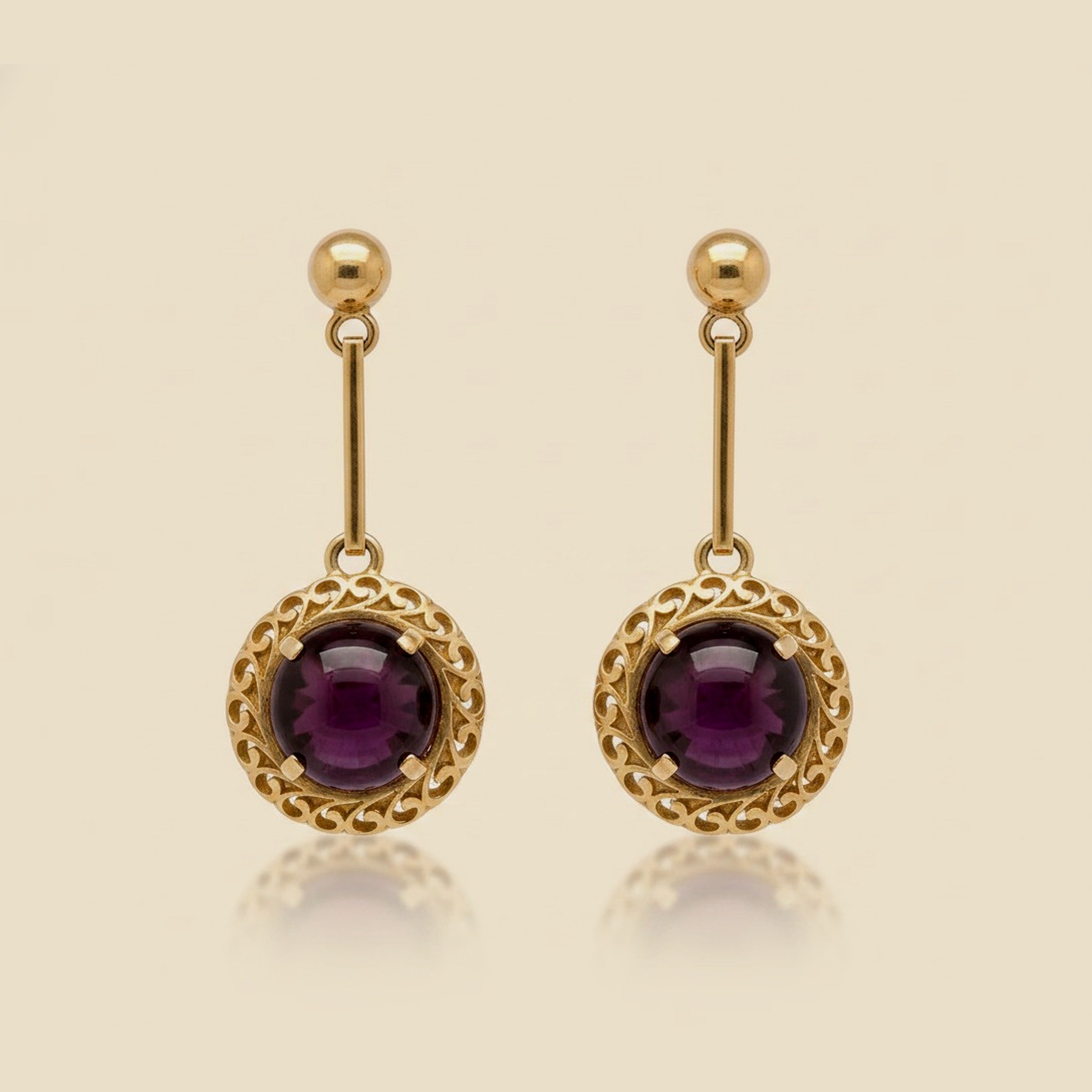 14k YG Cabochon Ruby Hanging Earrings