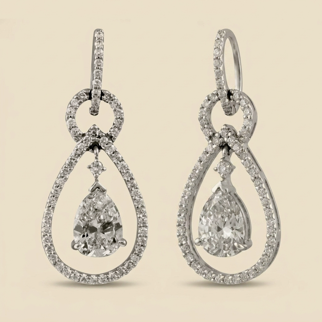 White Gold Diamond Drop Earrings - alternate view