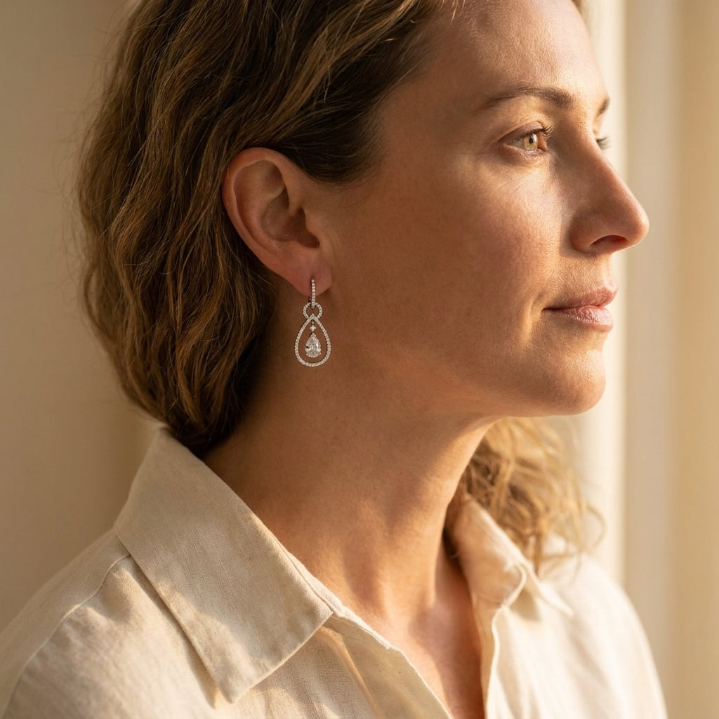 White Gold Diamond Drop Earrings - editorial
