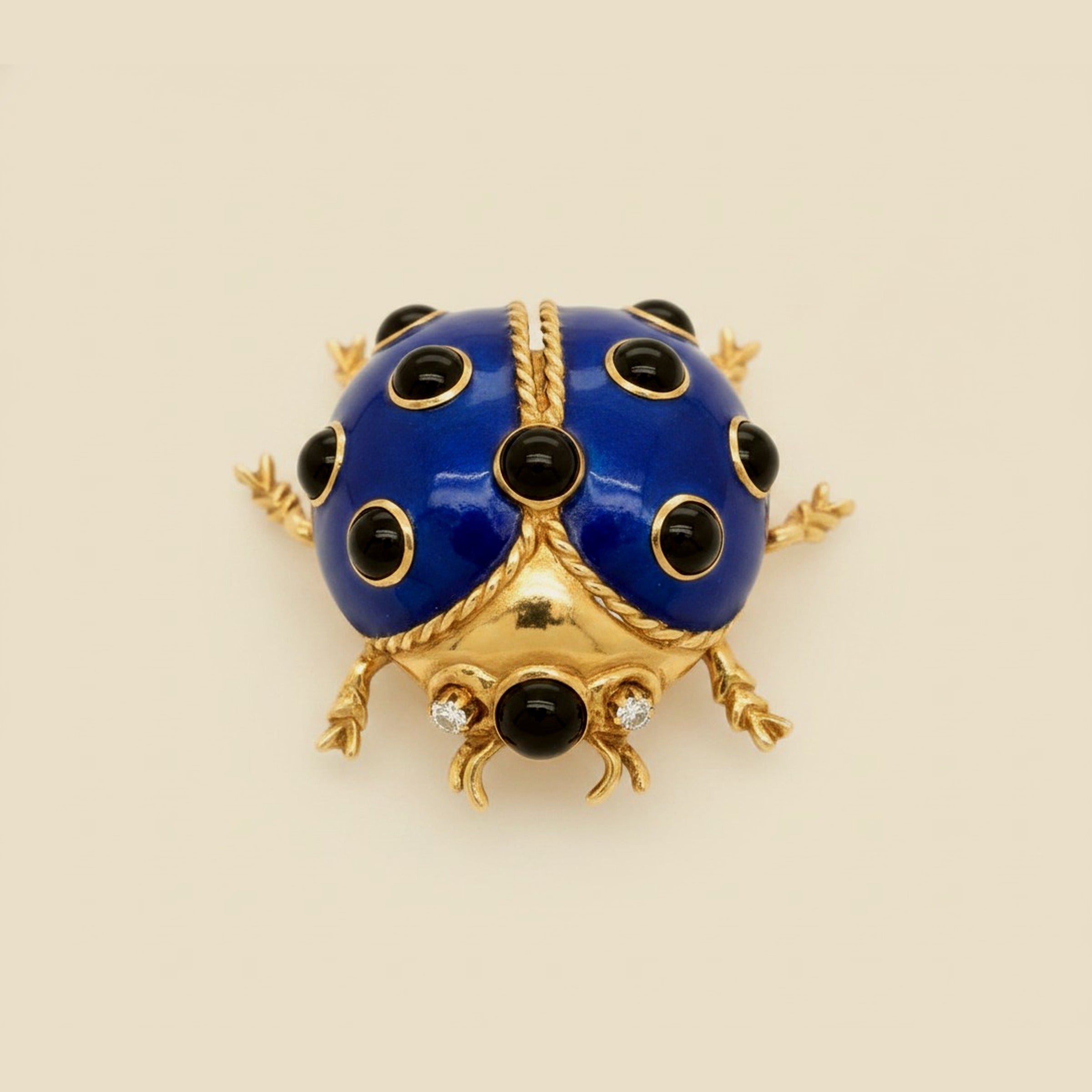 18K Blue & Black Enamel Lady Bug Pin