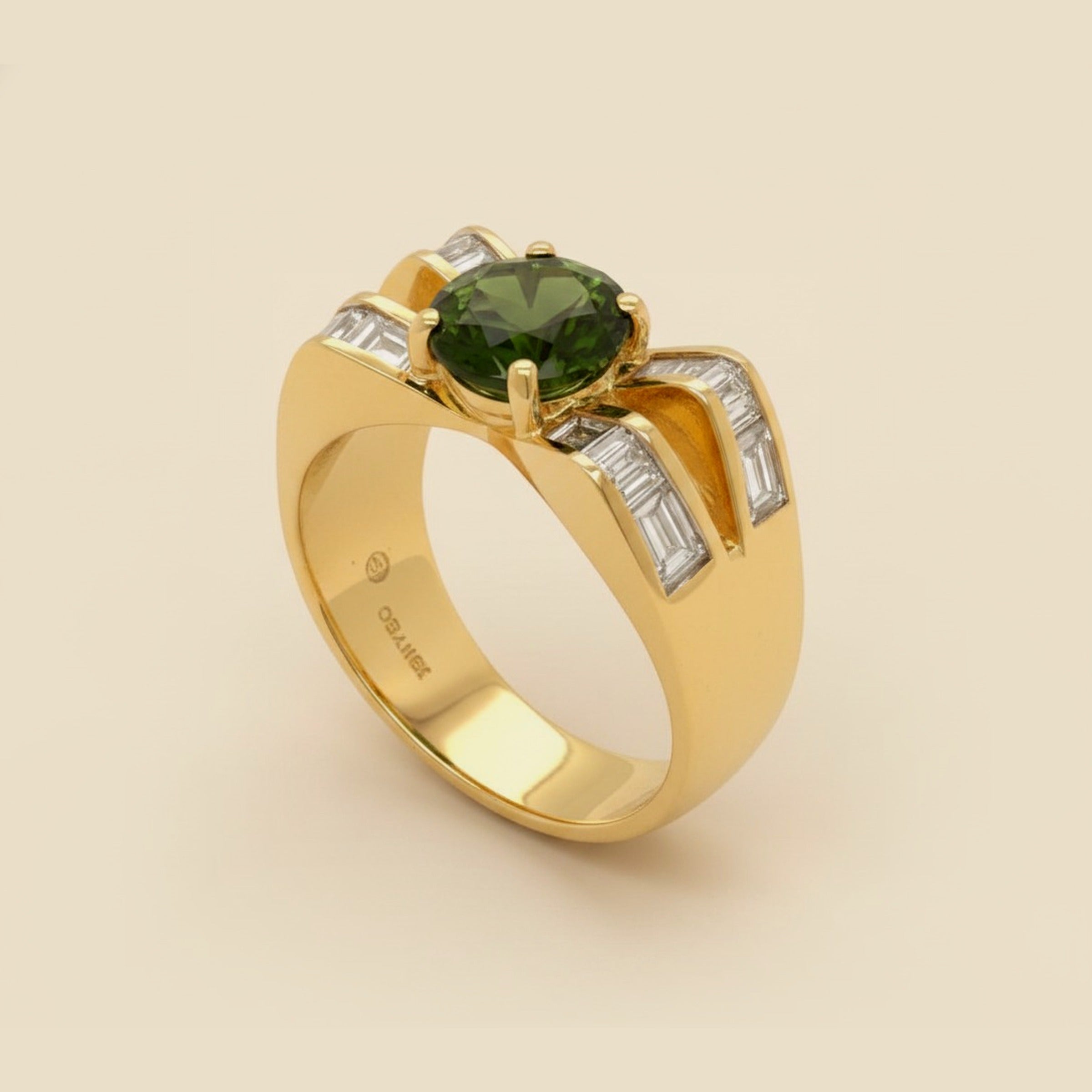 18K Green Tourmaline & Baguette Diamond Cocktail Ring
