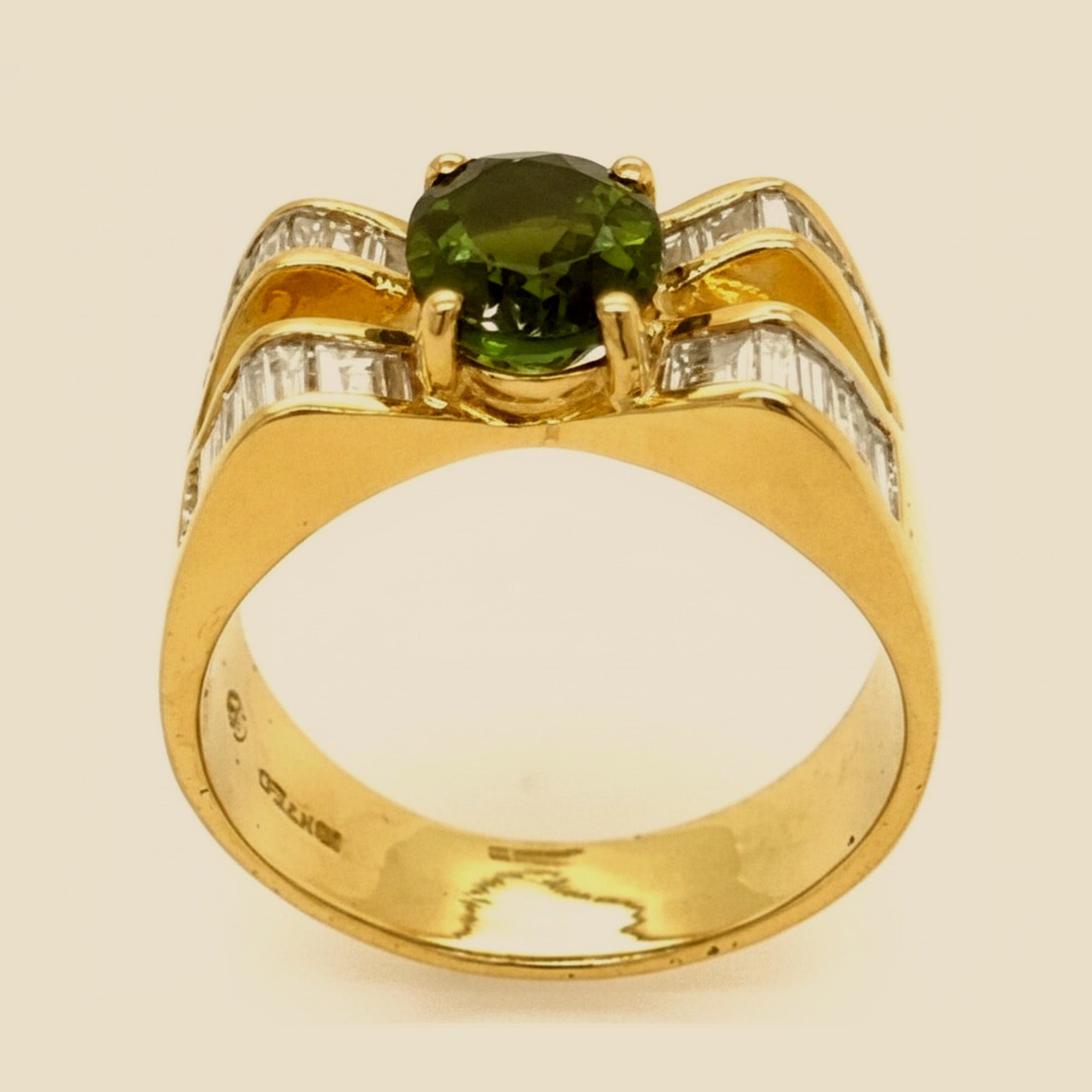 18K Green Tourmaline & Baguette Diamond Cocktail Ring