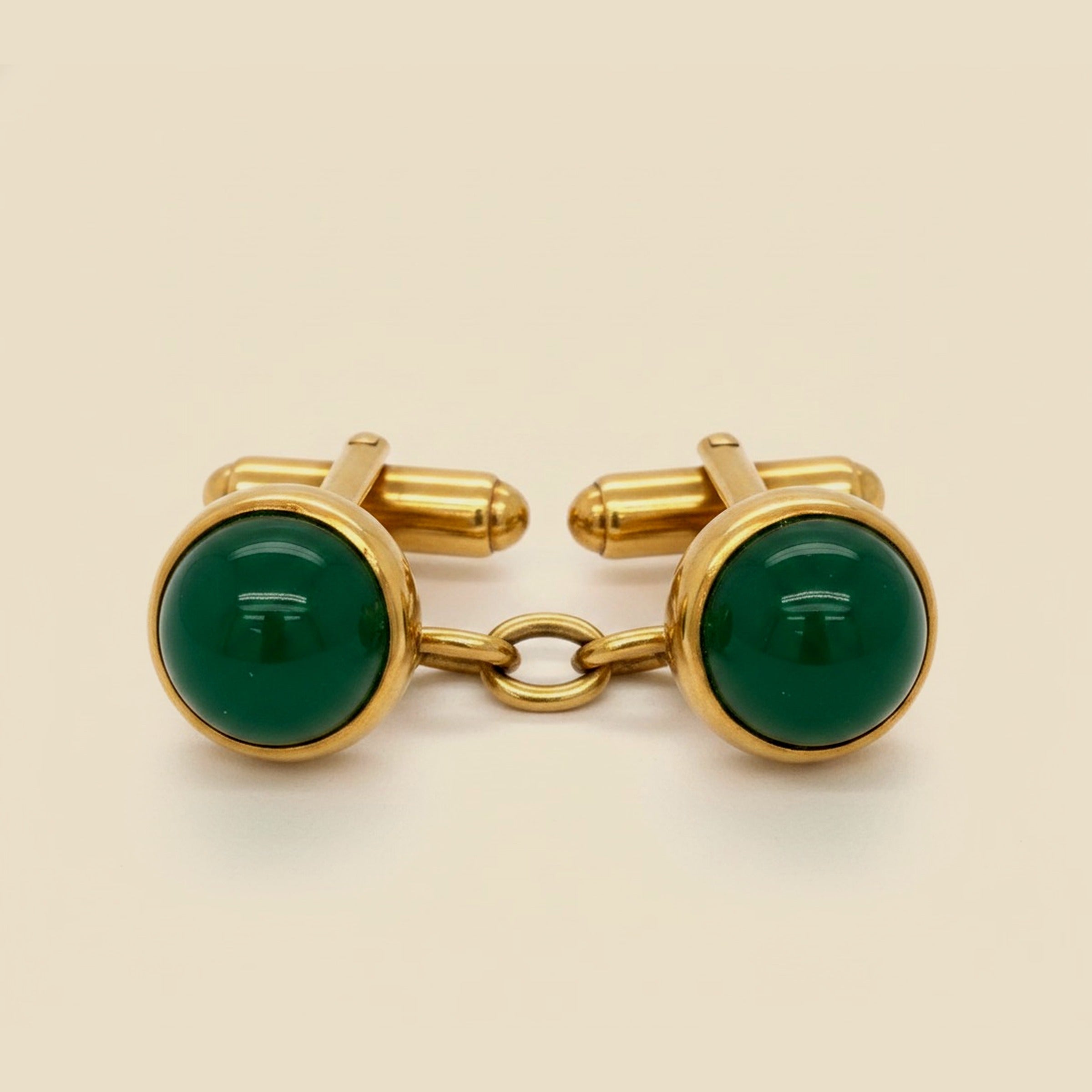 18k Yellow Gold Chrysoprase Cuff Links