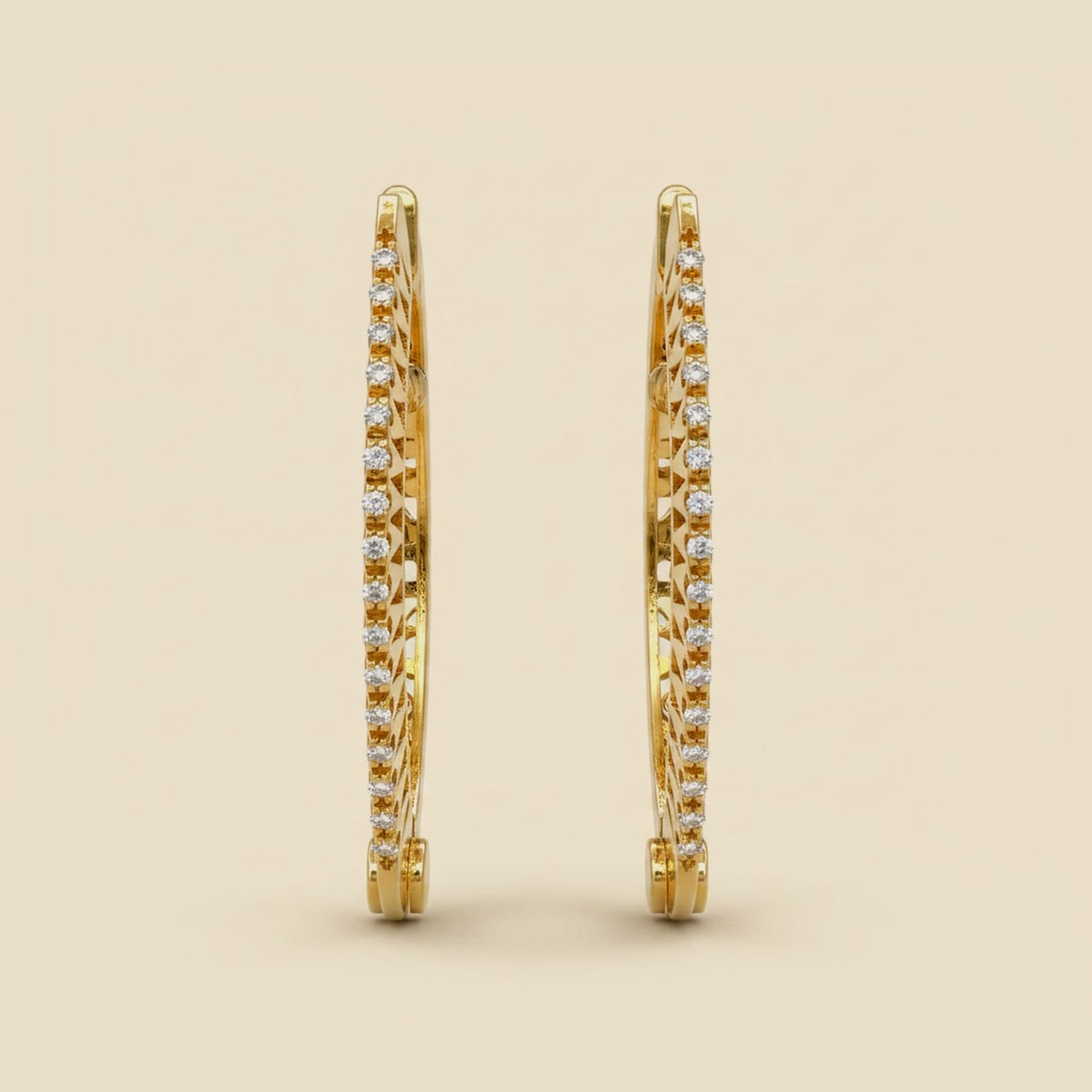 18K Yellow Gold Diamond Hoop Earrings