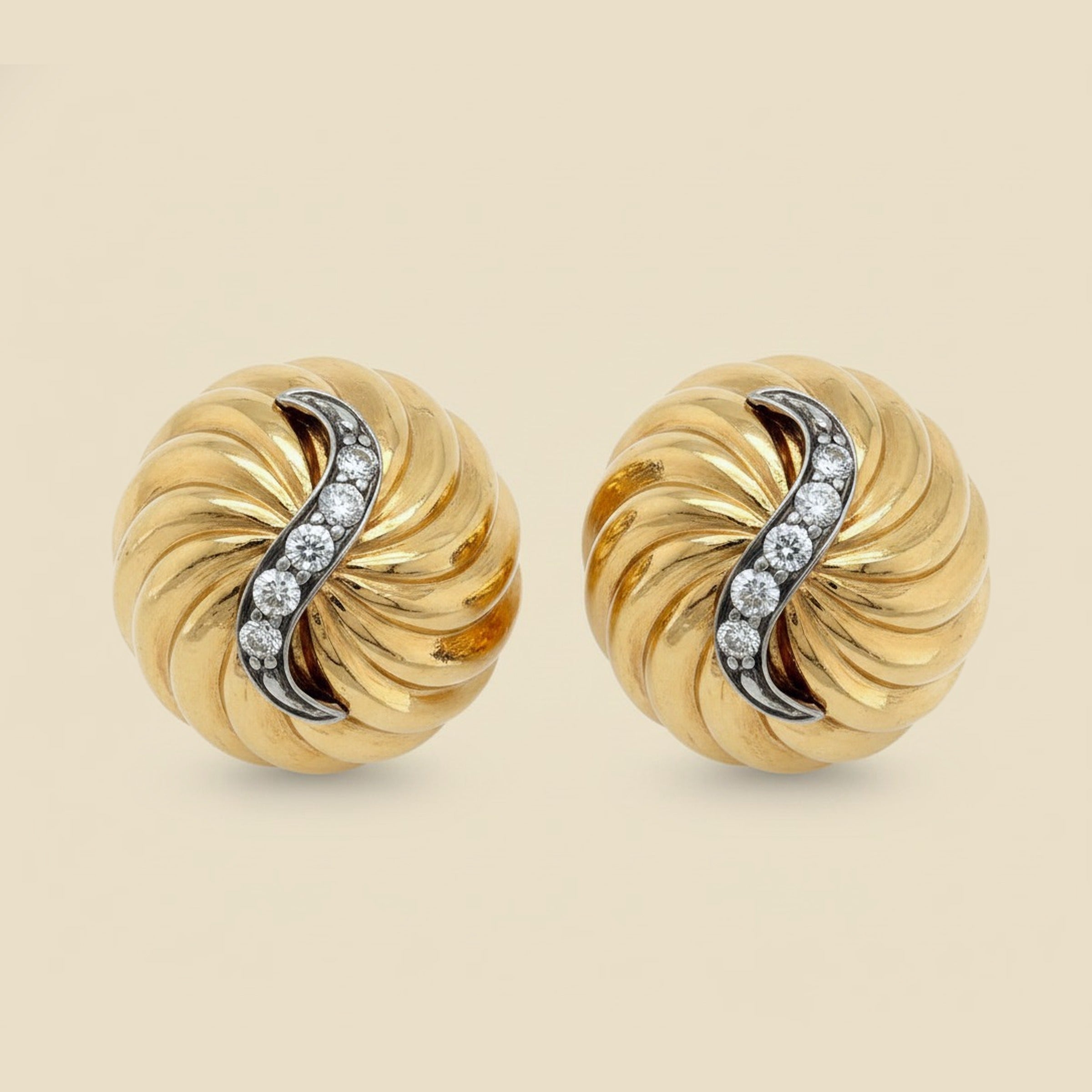 18k Yellow Gold Diamond Swirl Ball Earrings