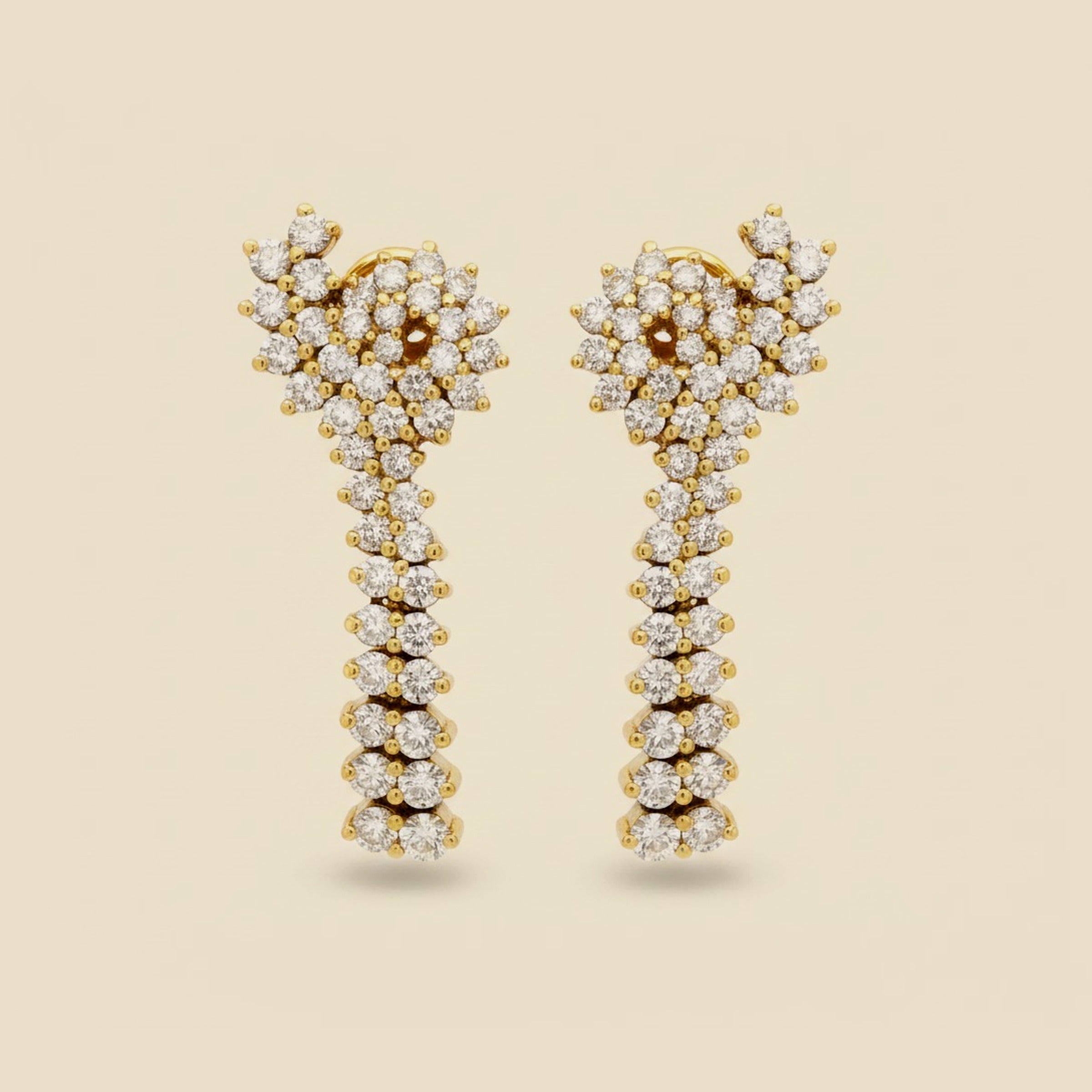 18K Yellow Gold Jose Hess Diamond Hanging Earrings