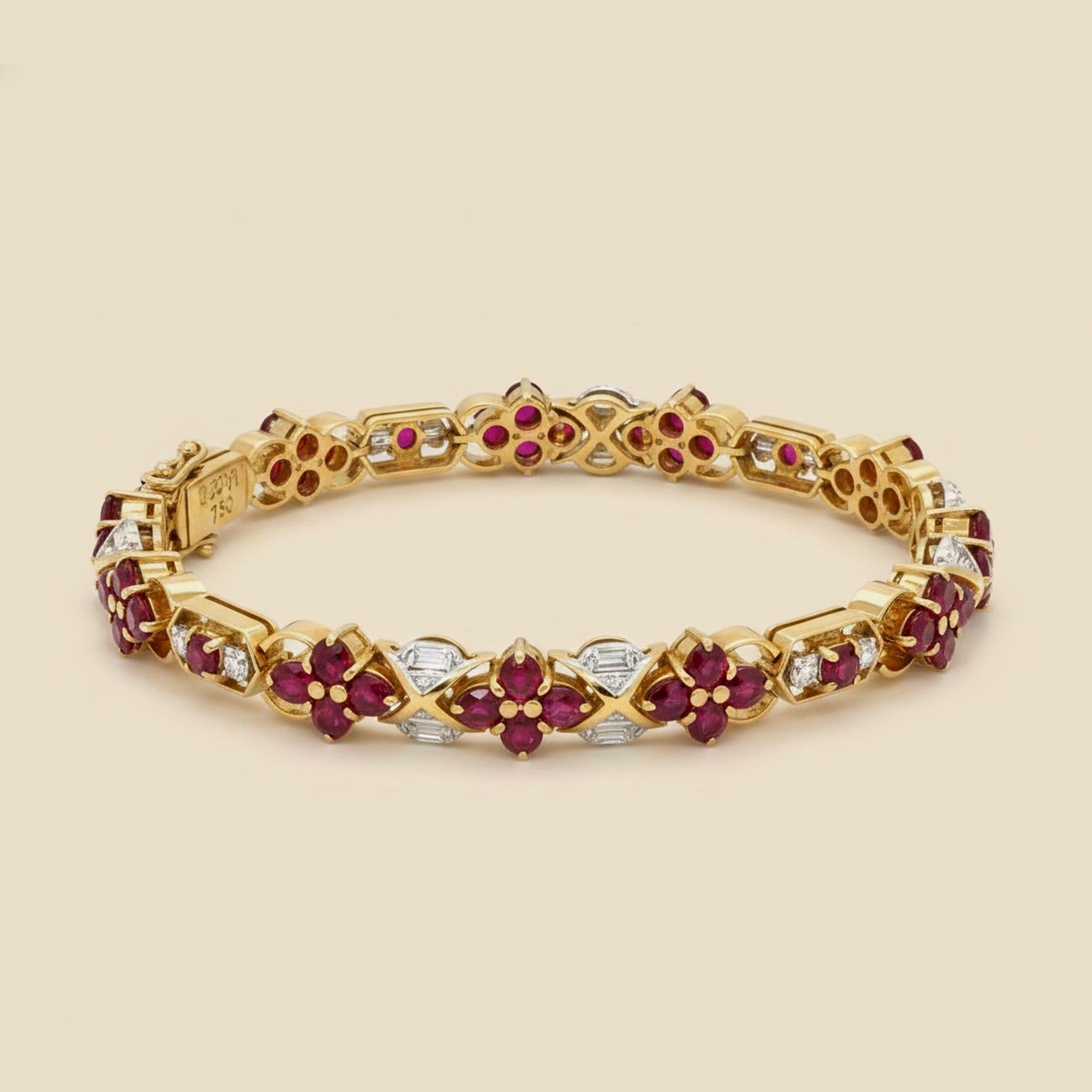 18k Yellow Gold Ruby Cluster/Diamond Bracelet