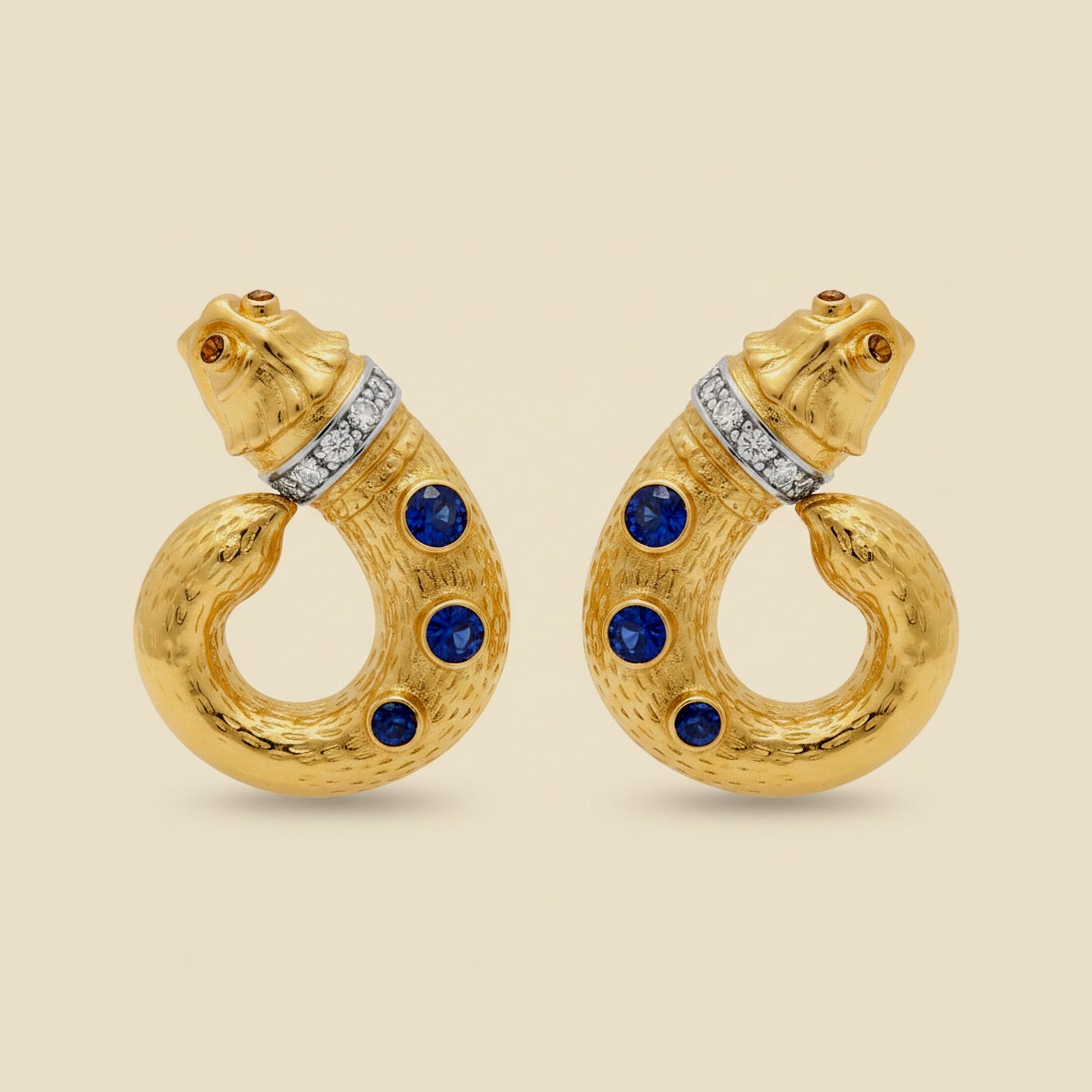 18k Yellow Gold Sapphire/Diamond Serpent Earrings