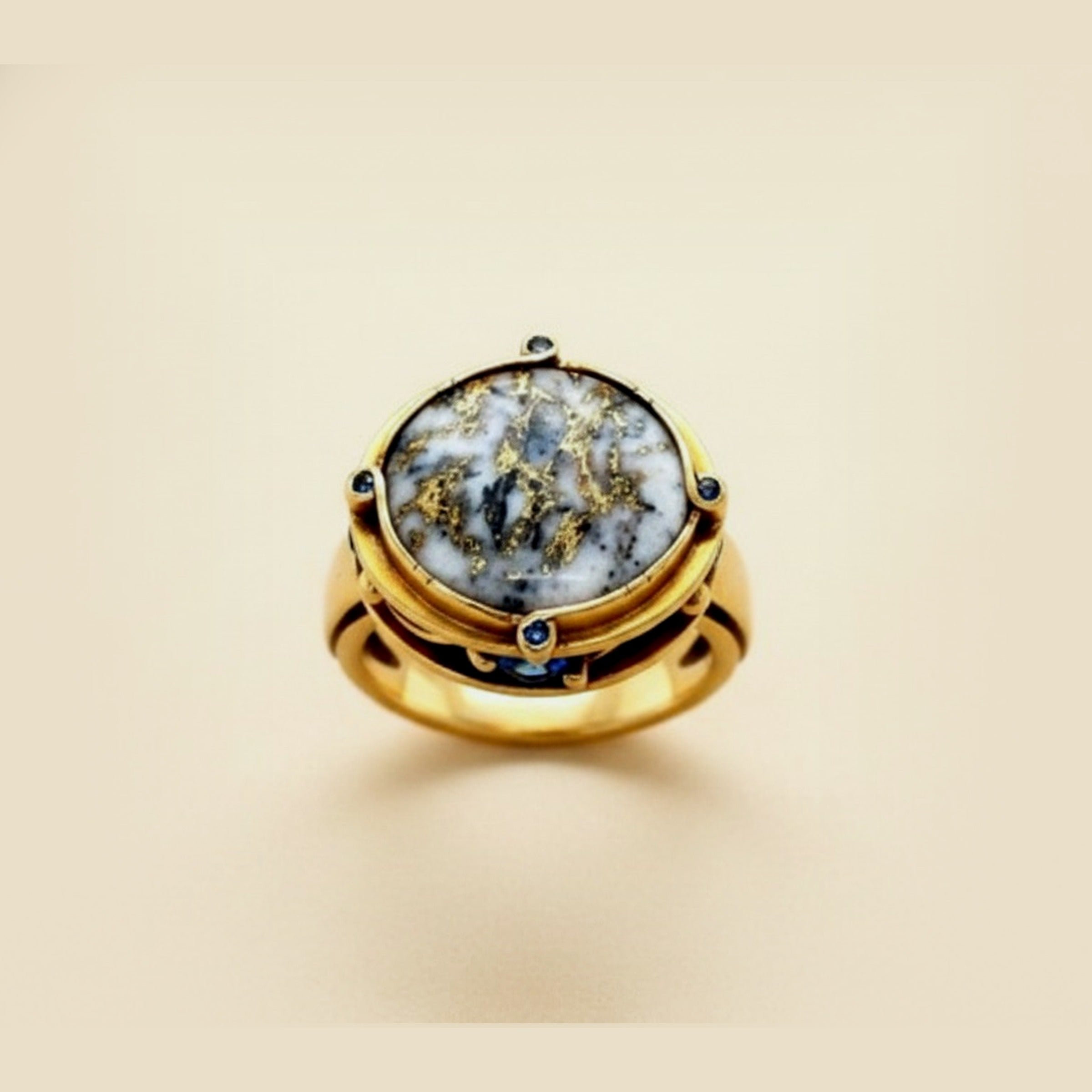18k Yellow Gold Speckled Gold Quartz Ring