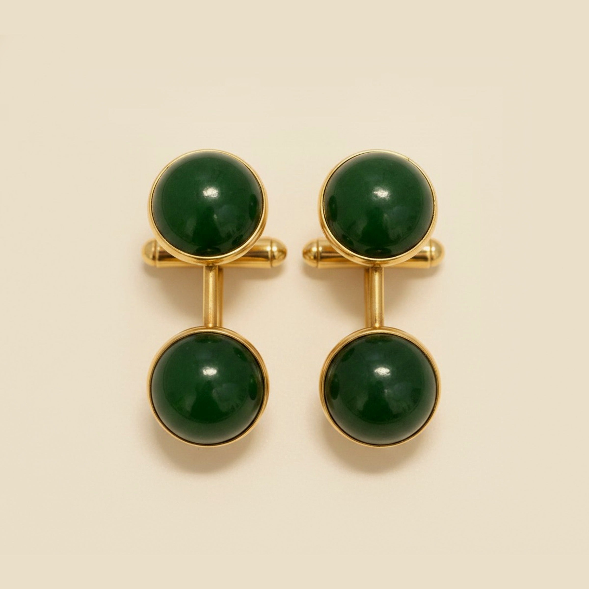 1930's 14K Bezel Set Nephrite French Dress Cuffs