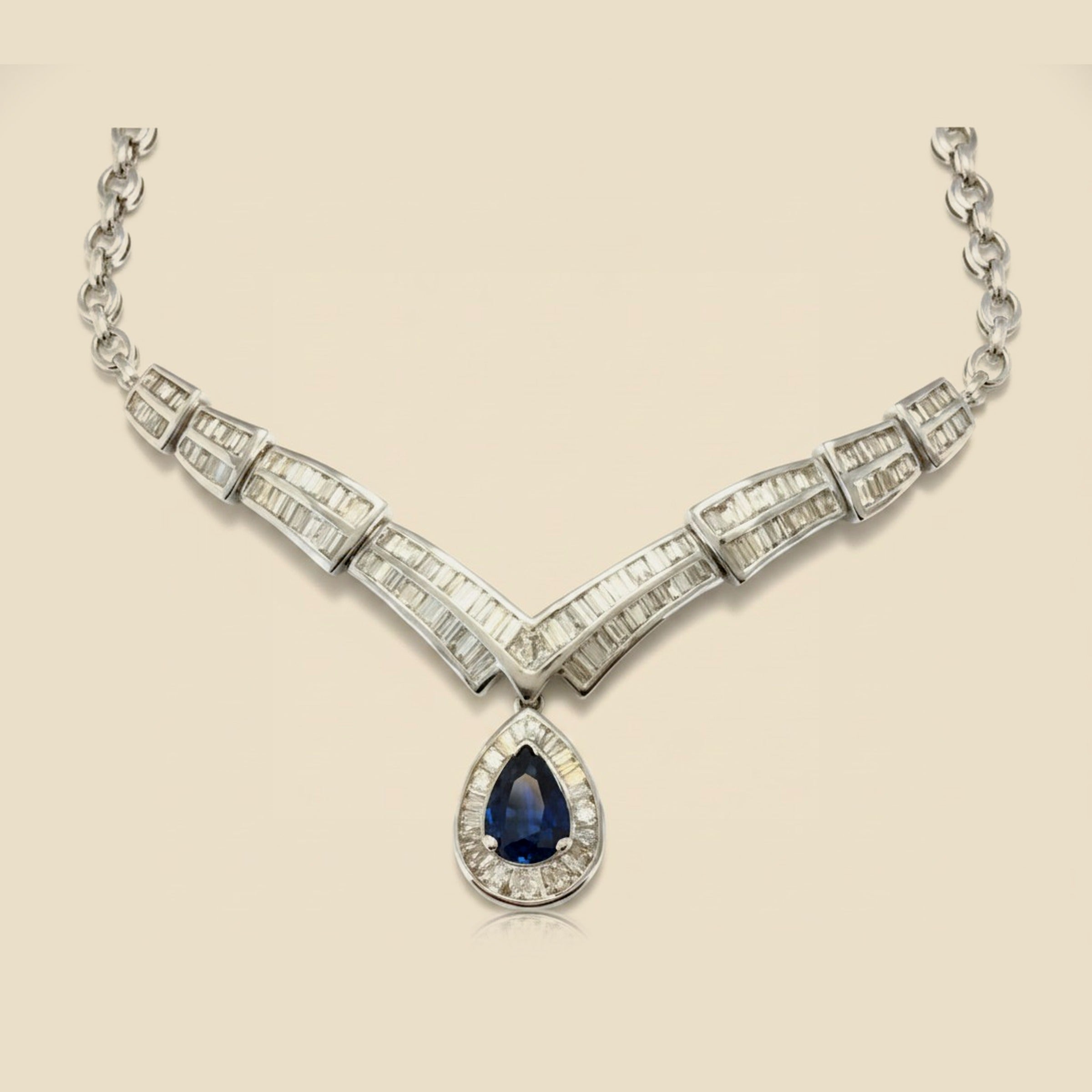 1950's White Gold Diamond & Sapphire Choker Necklace