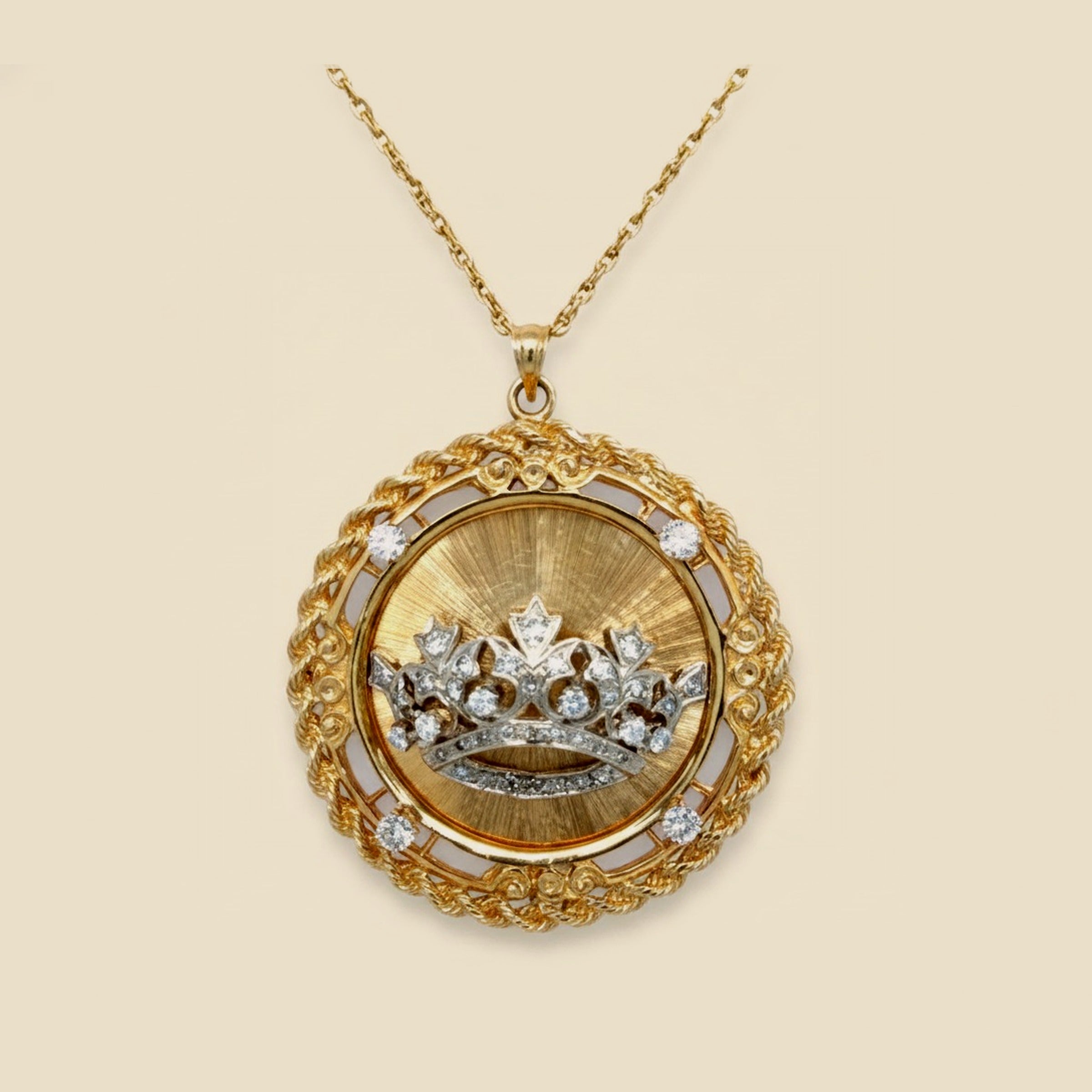 2 Tone 14k Diamond Tiara Disc Pendant