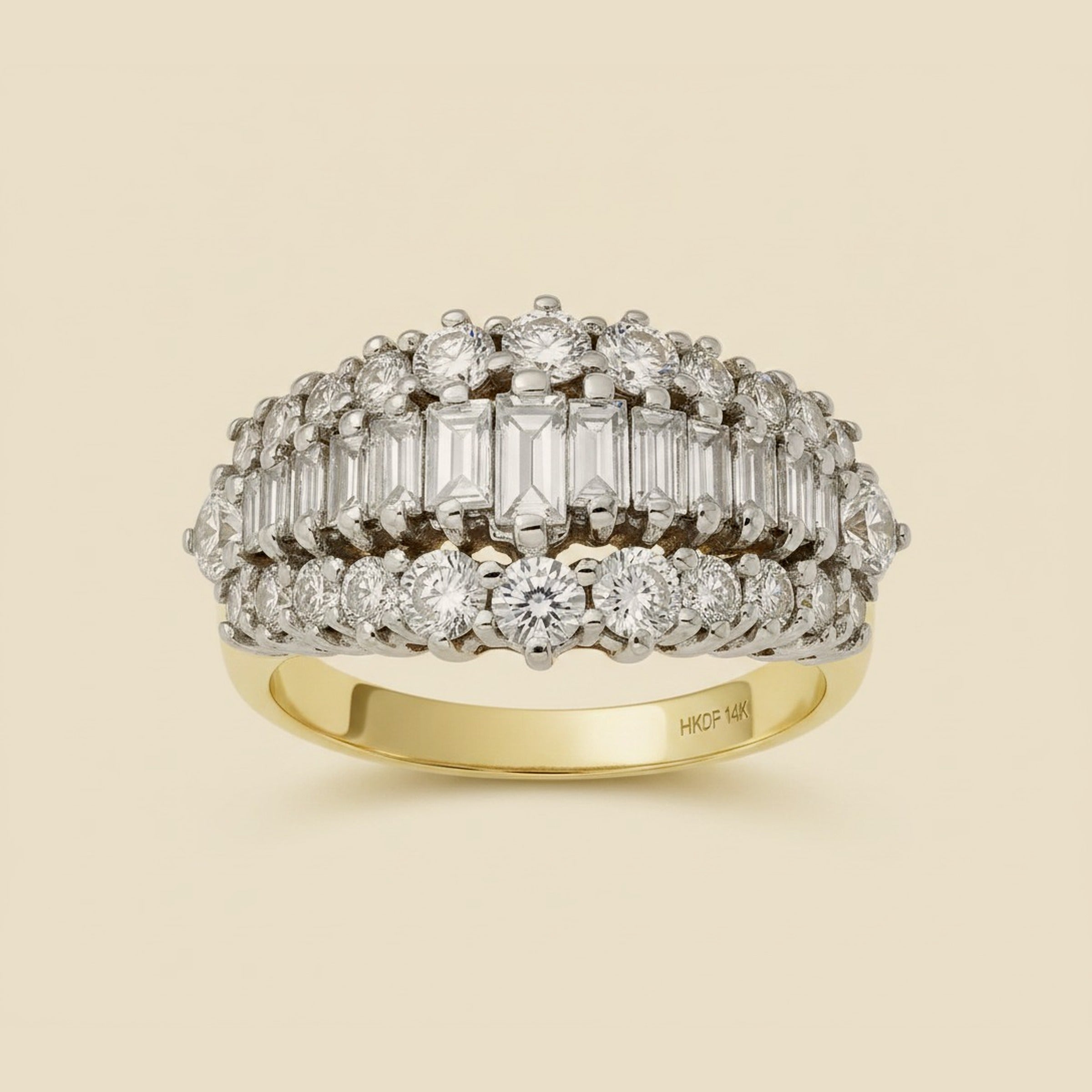 2 Tone 3 row Diamond Pyramid Ring – Empire Diamond – view 2