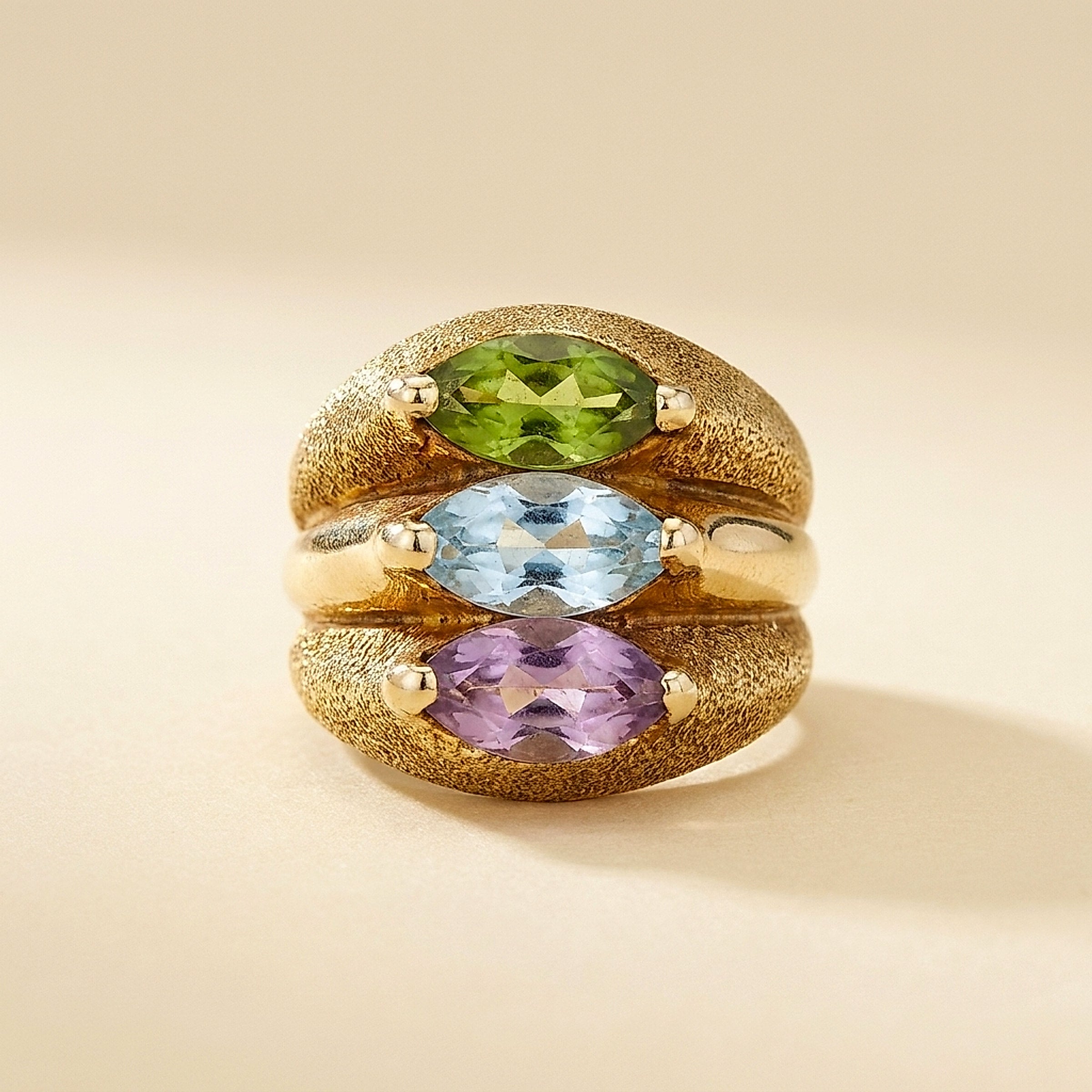 Tri-Color Brush Finish Cocktail Ring