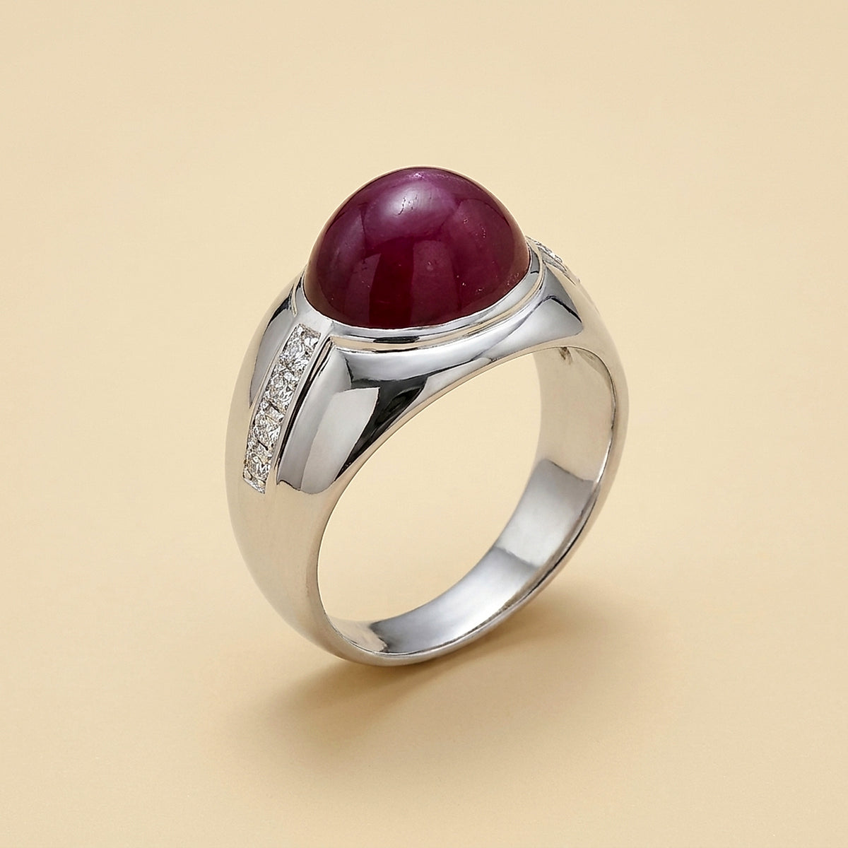 Platinum Cabochon Star Ruby & Diamond Cocktail Ring