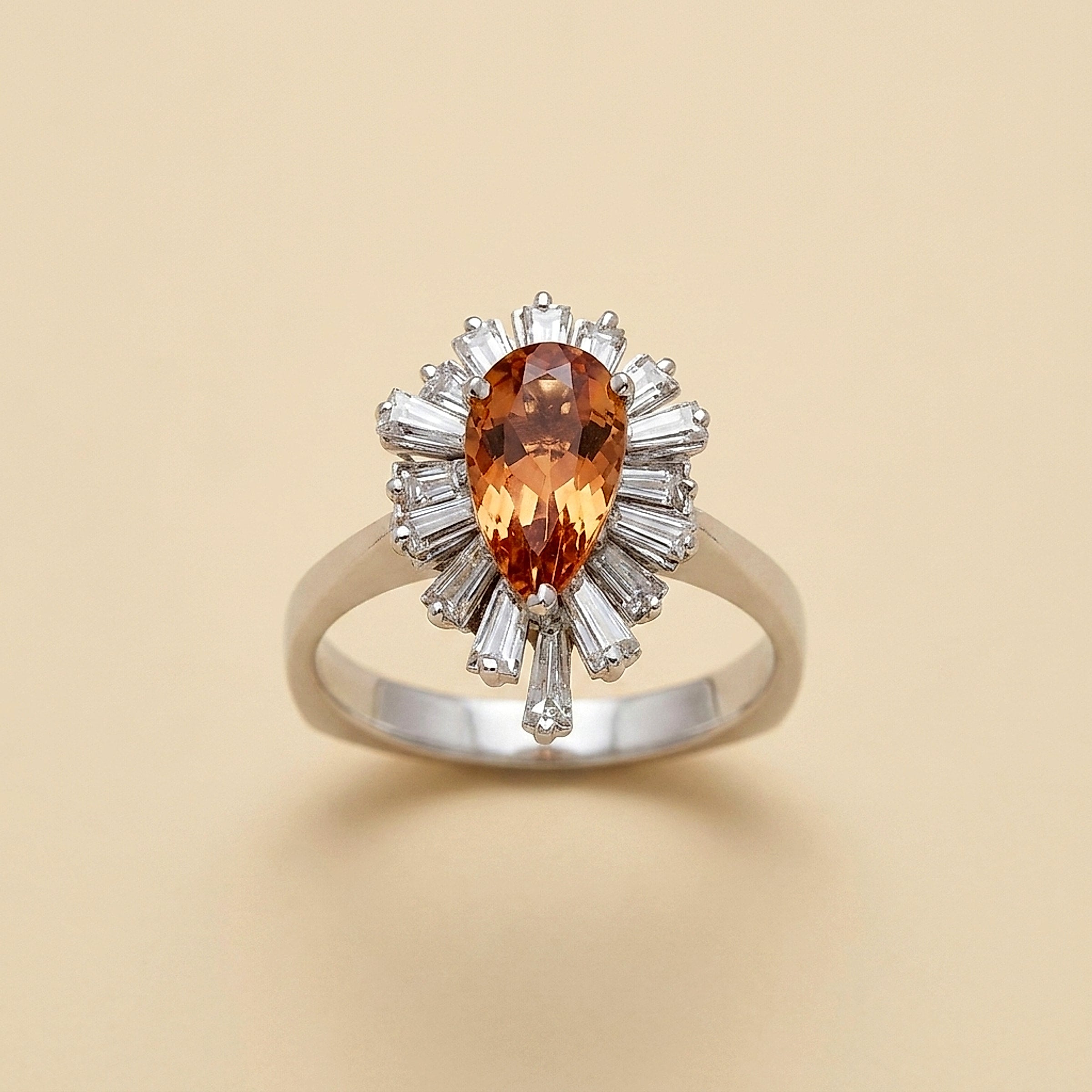 Natural Topaz & Diamond Ballerina Ring set in White Gold