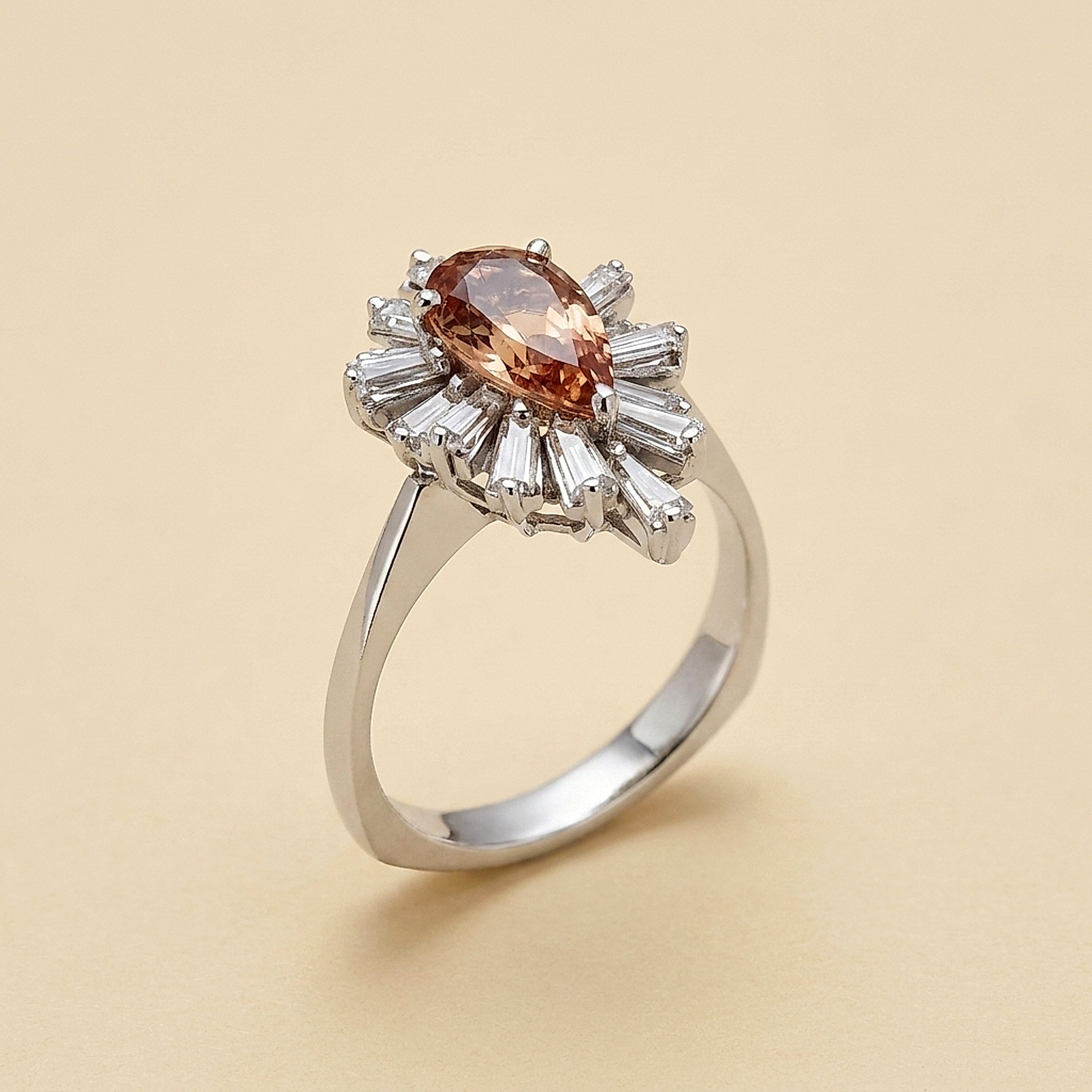 Natural Topaz & Diamond Ballerina Ring set in White Gold