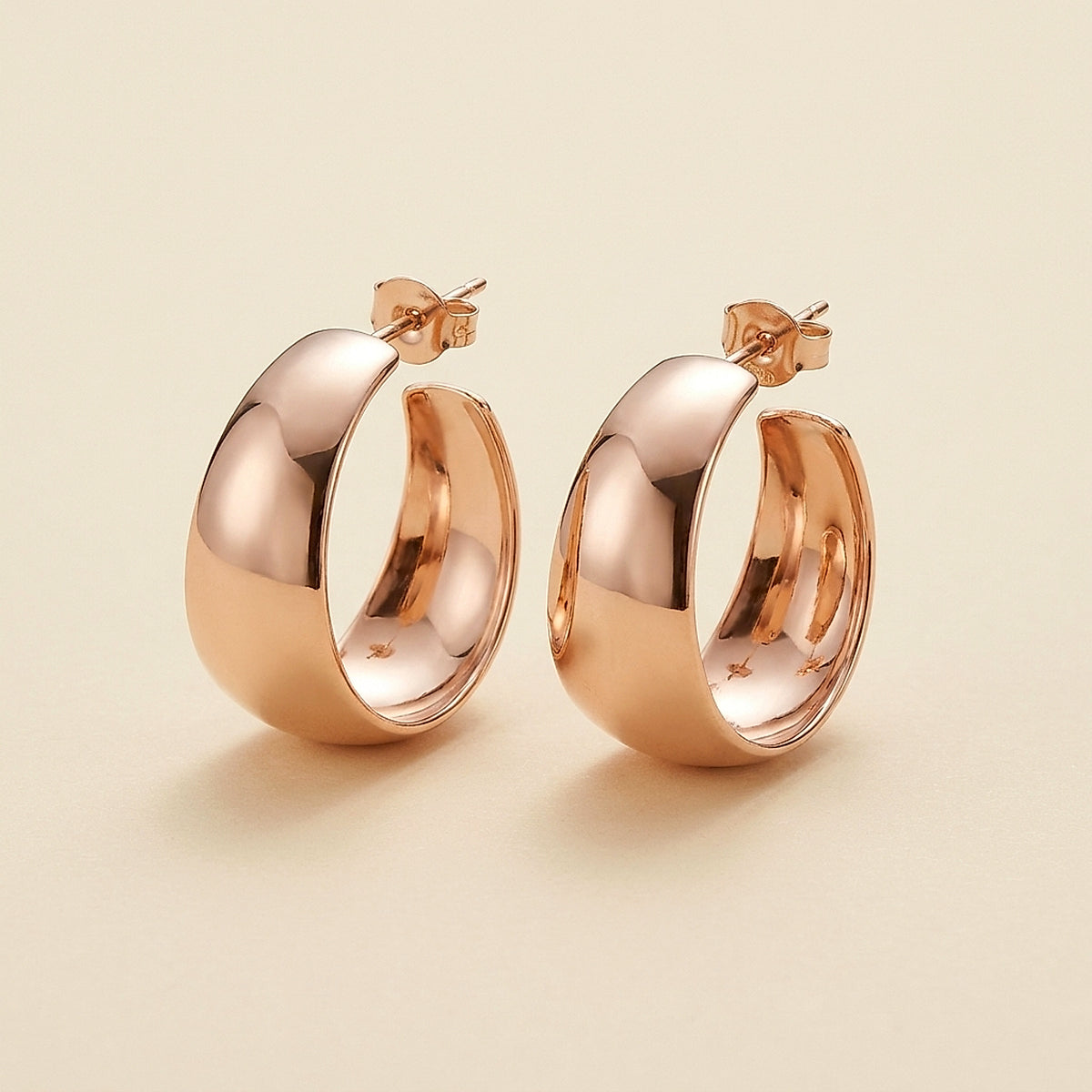Pair of Rose Gold Wide 3/4 Hoop Earrings