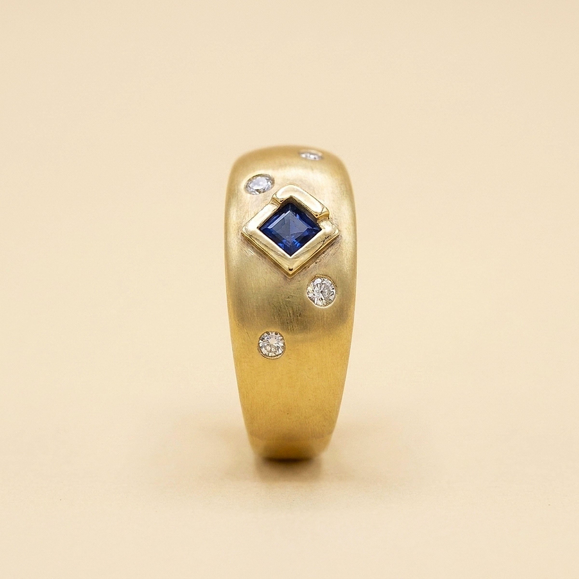 Semi-Satin Finish Sapphire & Diamond Ring