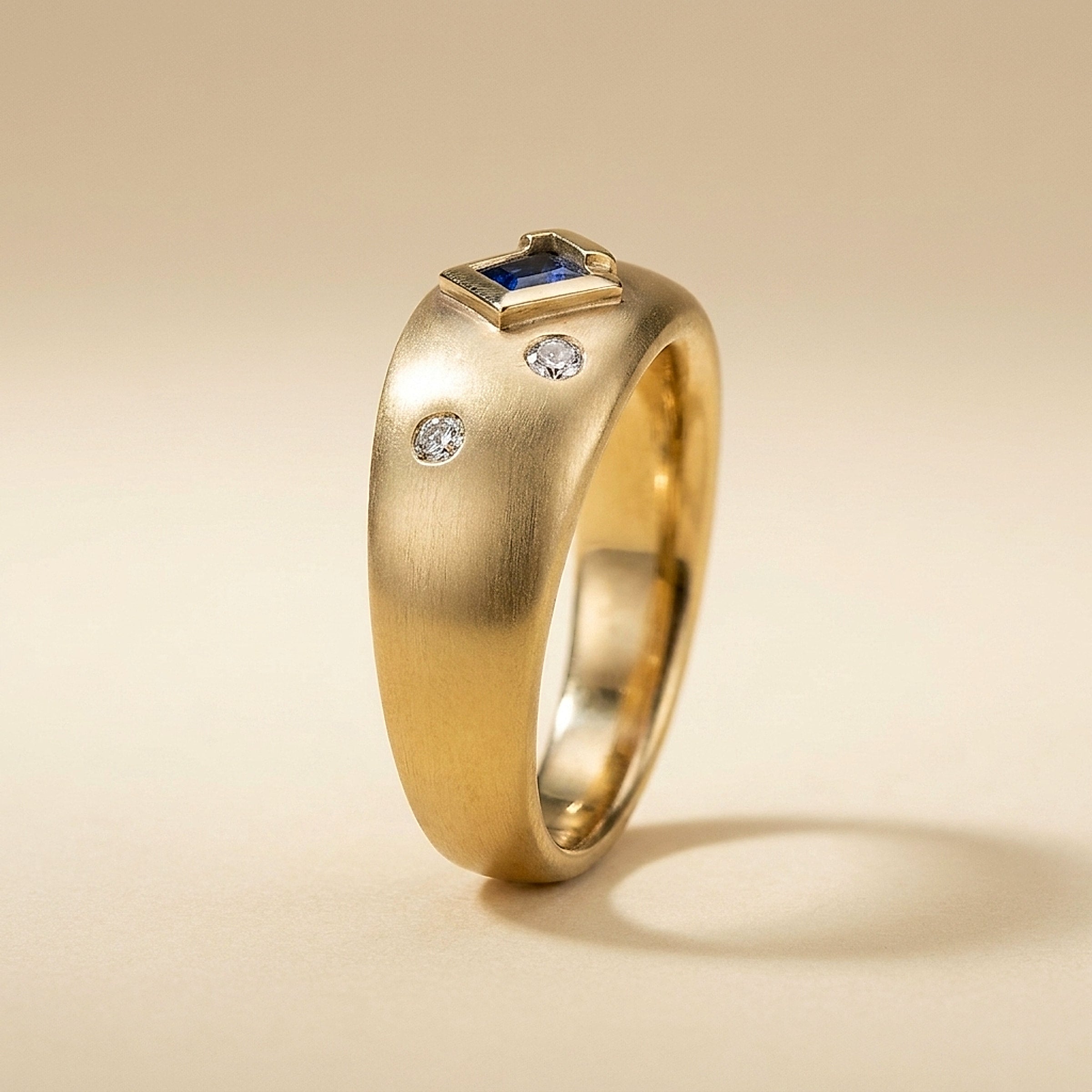 Semi-Satin Finish Sapphire & Diamond Ring