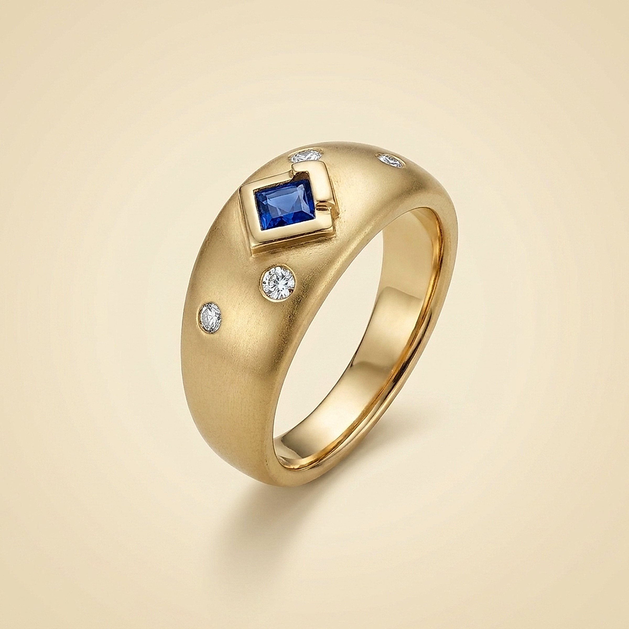 Semi-Satin Finish Sapphire & Diamond Ring